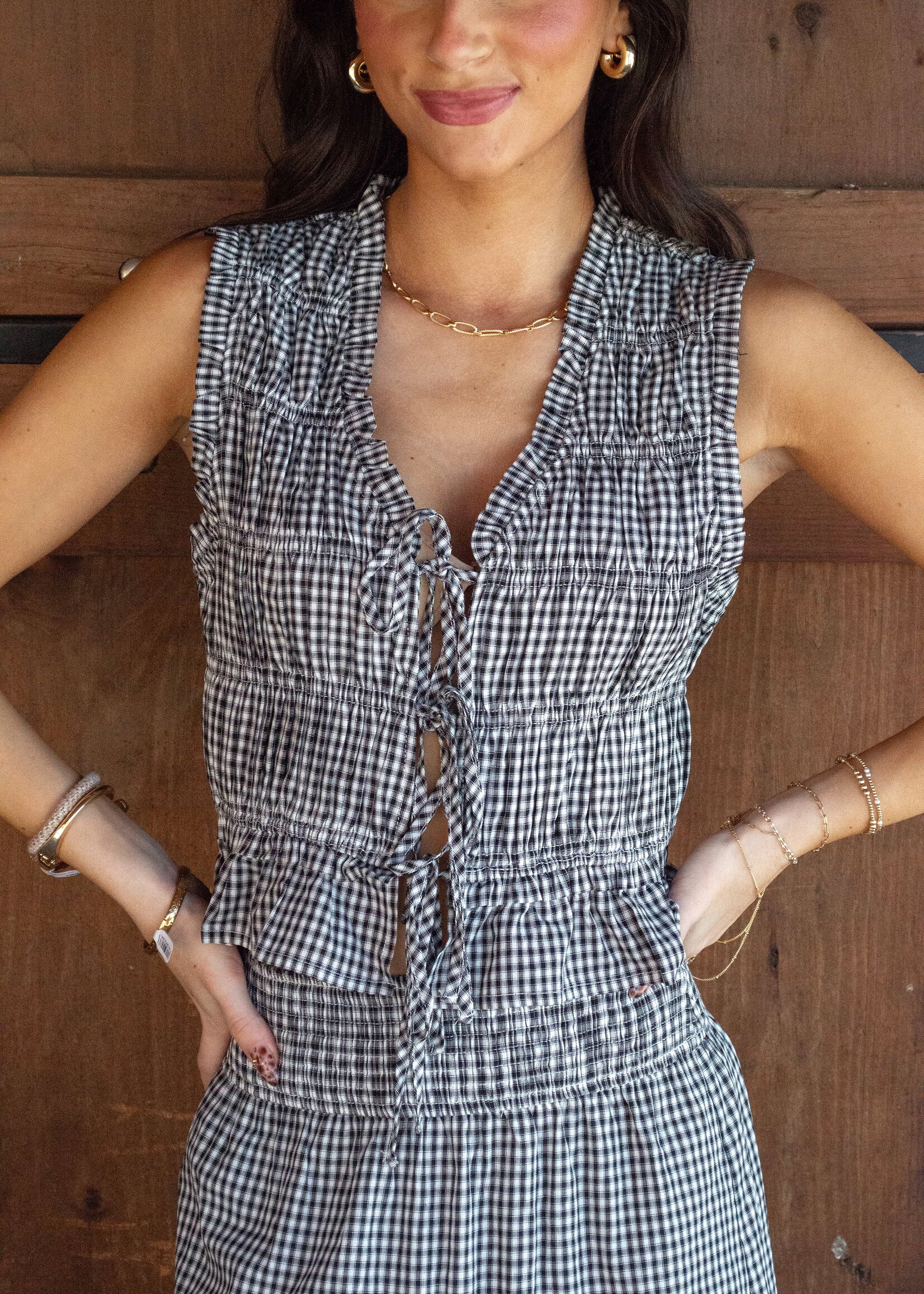 Aneira Tie Front Gingham Top
