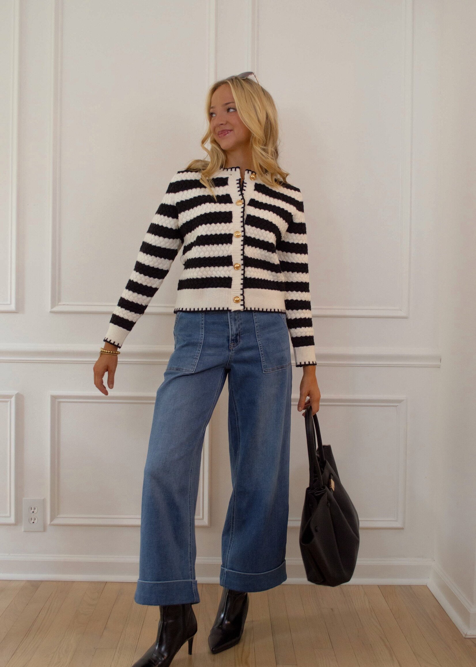 James Striped Crochet Cardigan Top