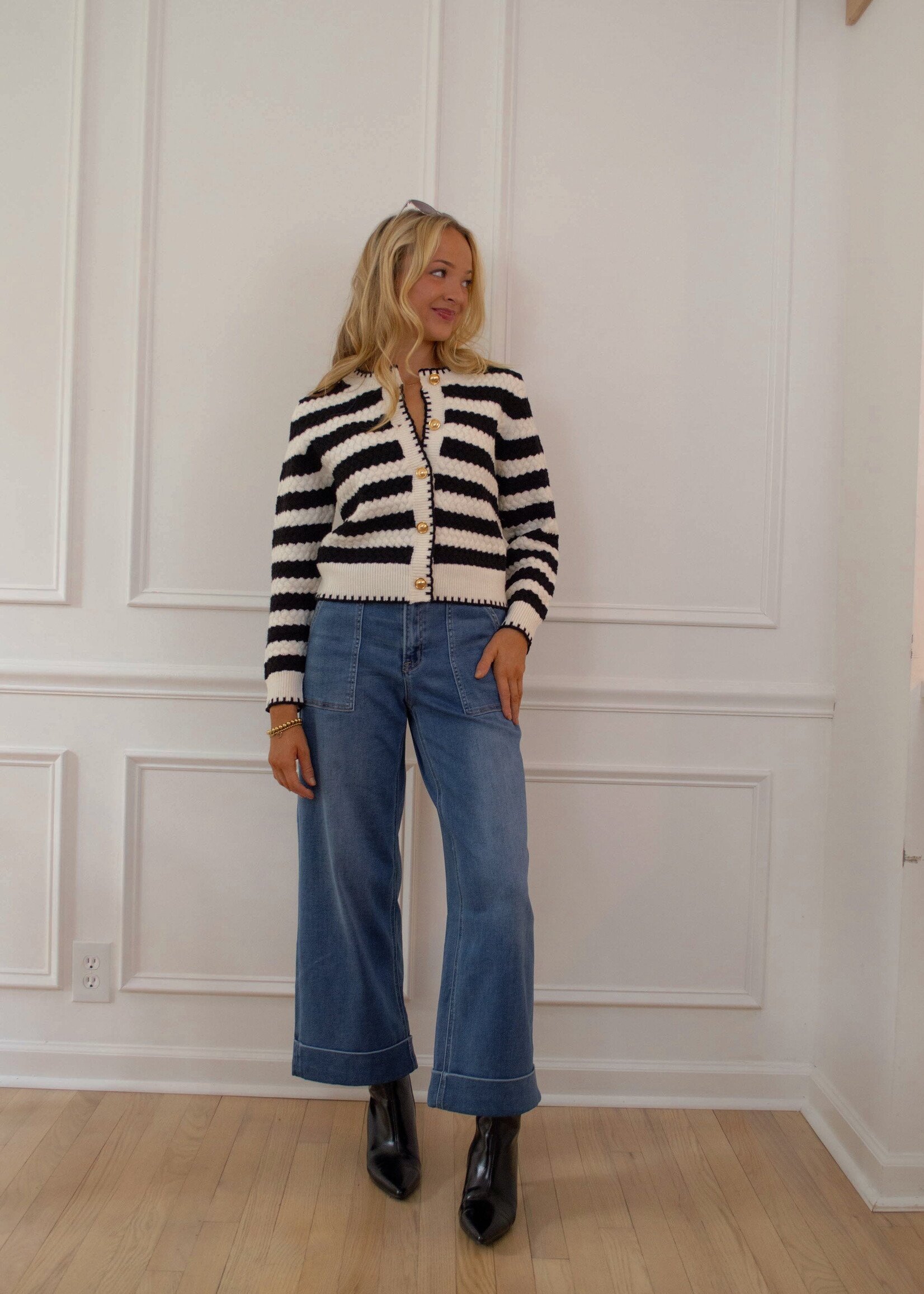 James Striped Crochet Cardigan Top