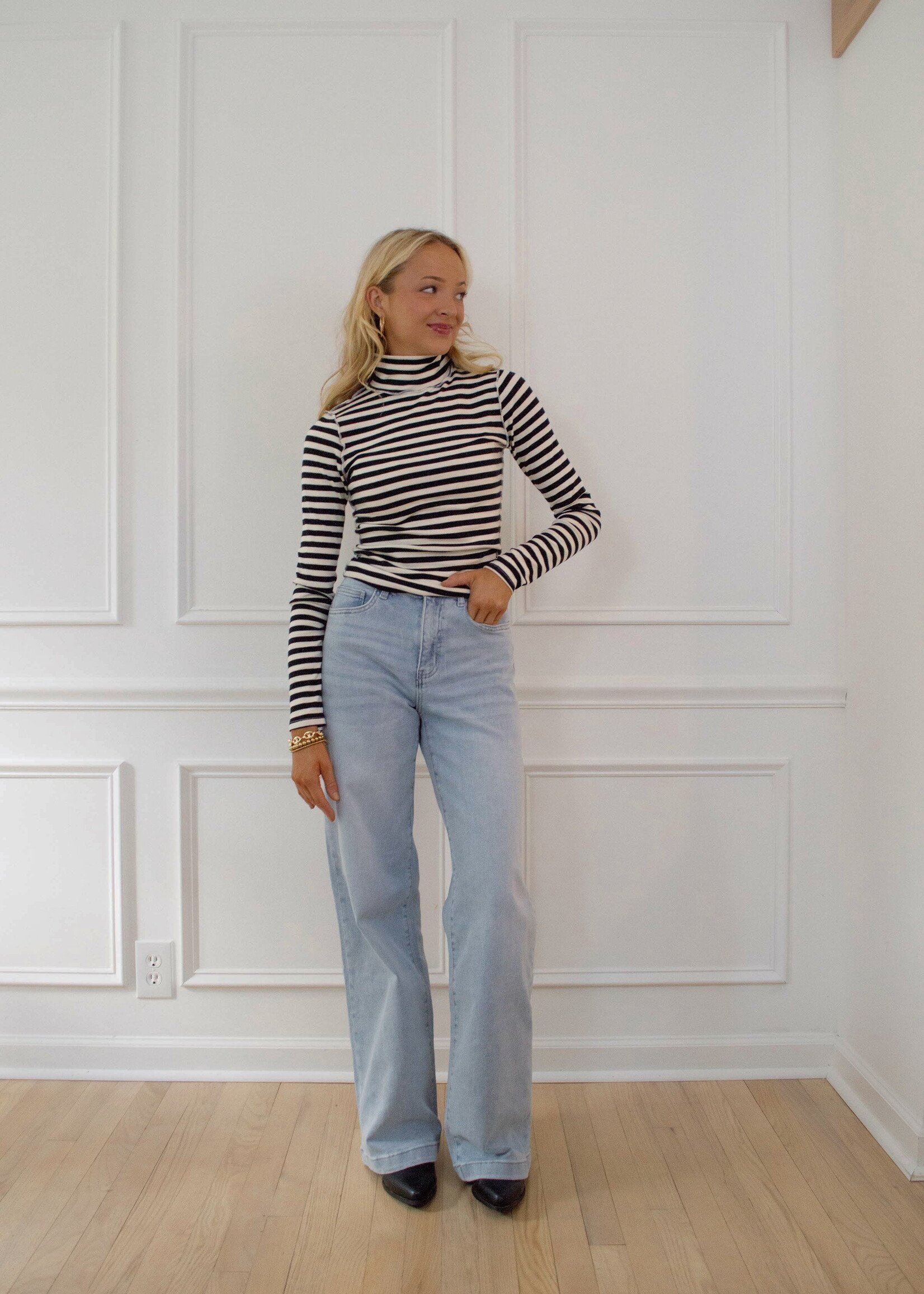 Cynthia Stripe Long Sleeve Turtleneck Top