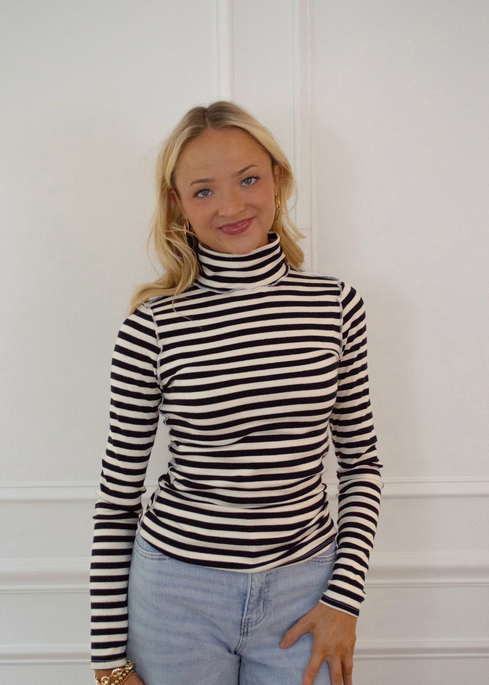 Cynthia Stripe Long Sleeve Turtleneck Top