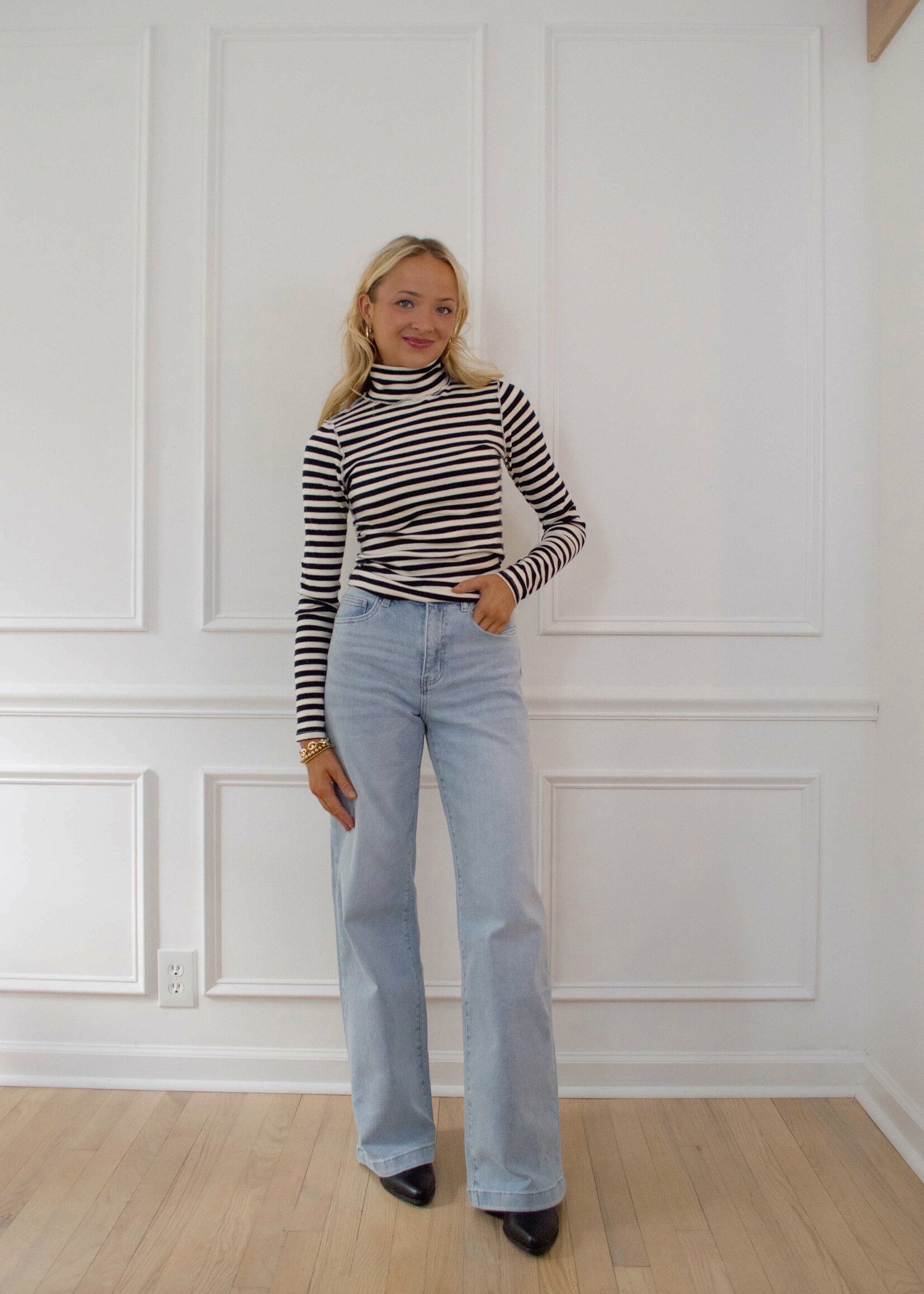 Cynthia Stripe Long Sleeve Turtleneck Top