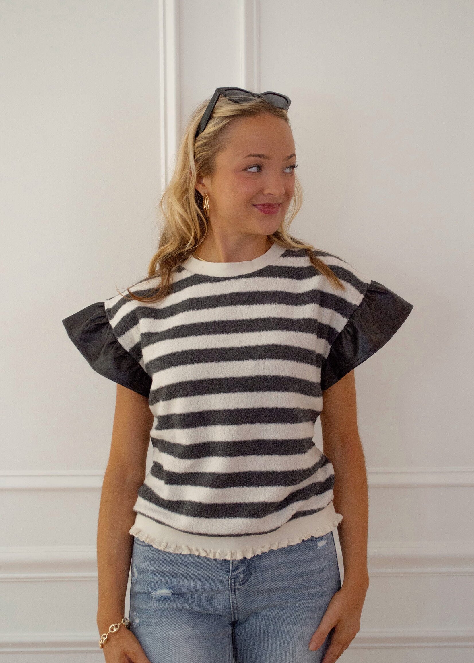 Keily Fuzzy Faux Leather Top