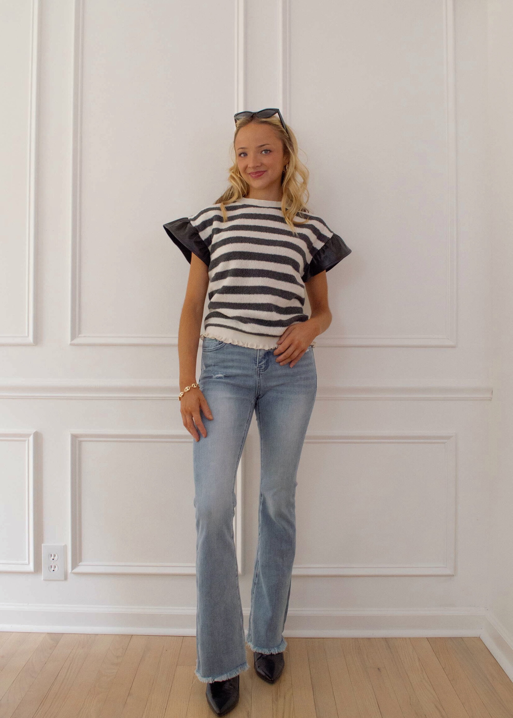 Keily Fuzzy Faux Leather Top