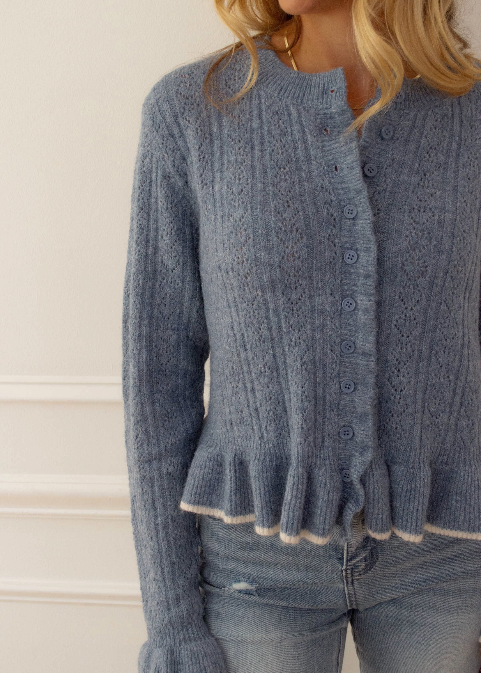 Desiree Button Front Ruffled Cardigan
