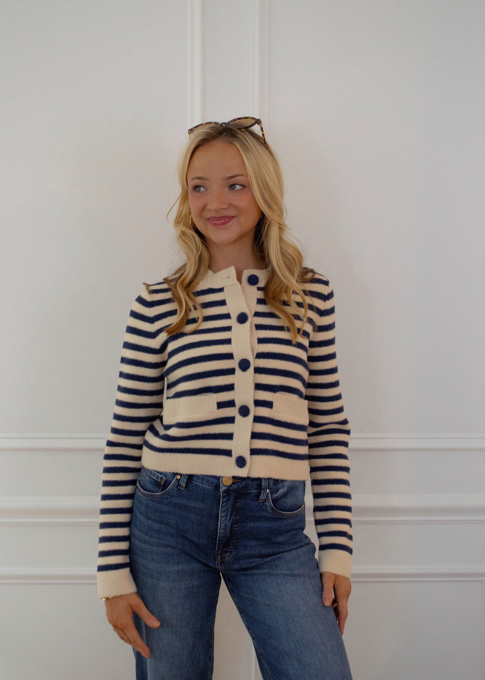 Chloe Button Down Striped Cardigan
