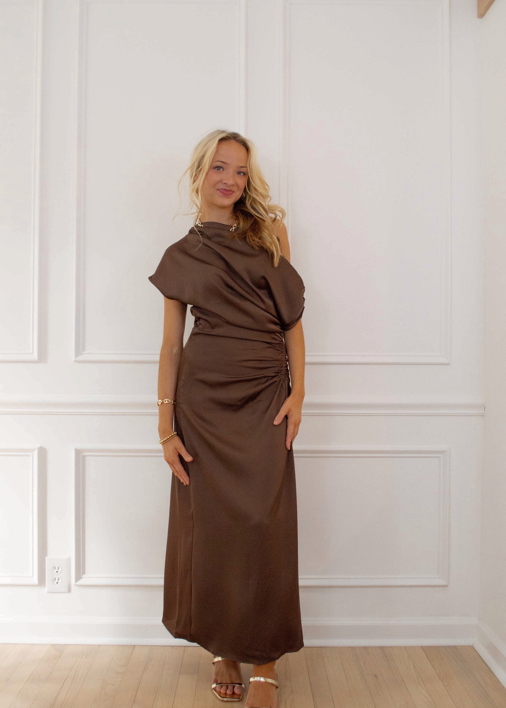 Coley One Shoulder Ruched Midi Dress