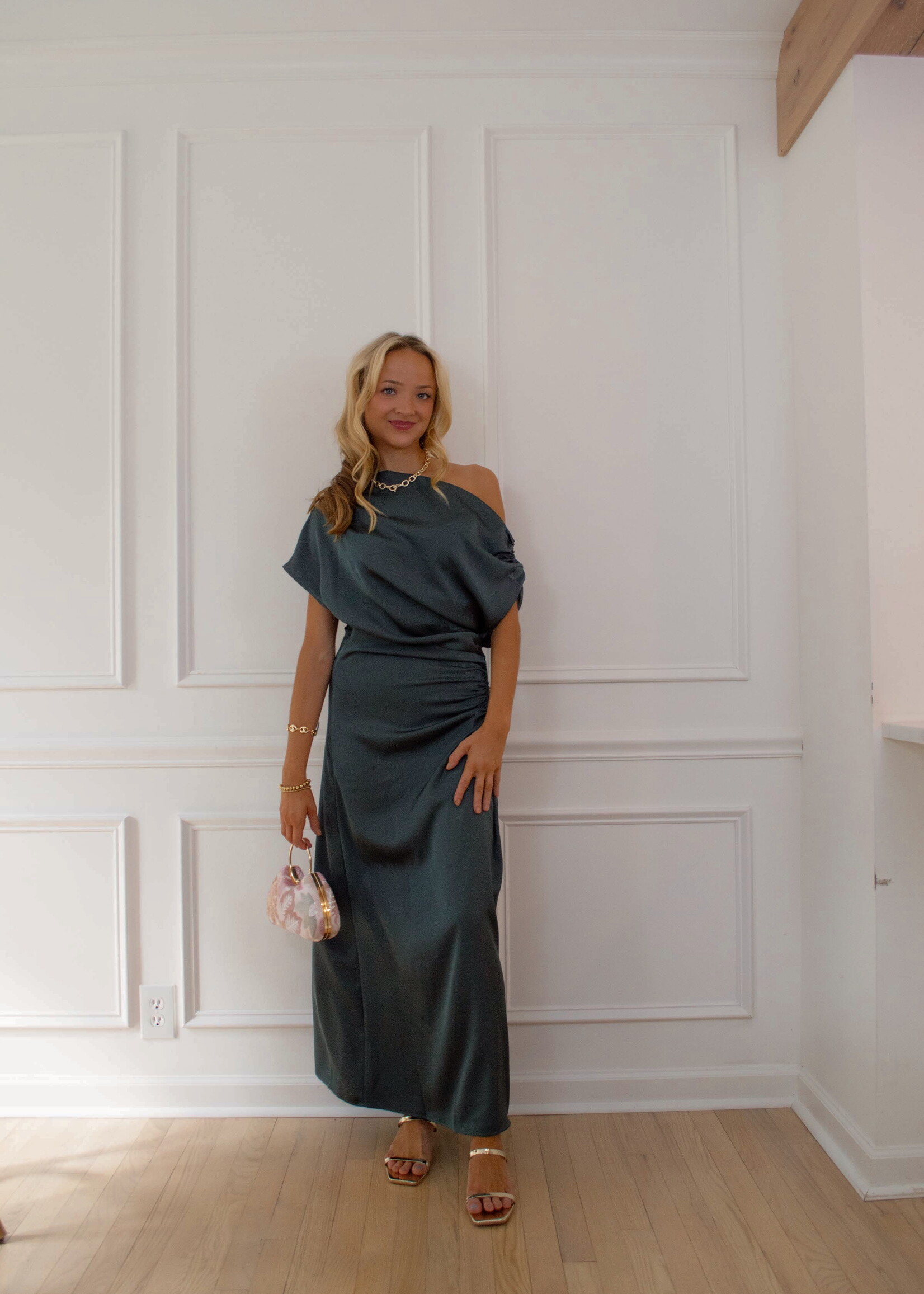 Cary One Shoulder Ruched Midi Dress
