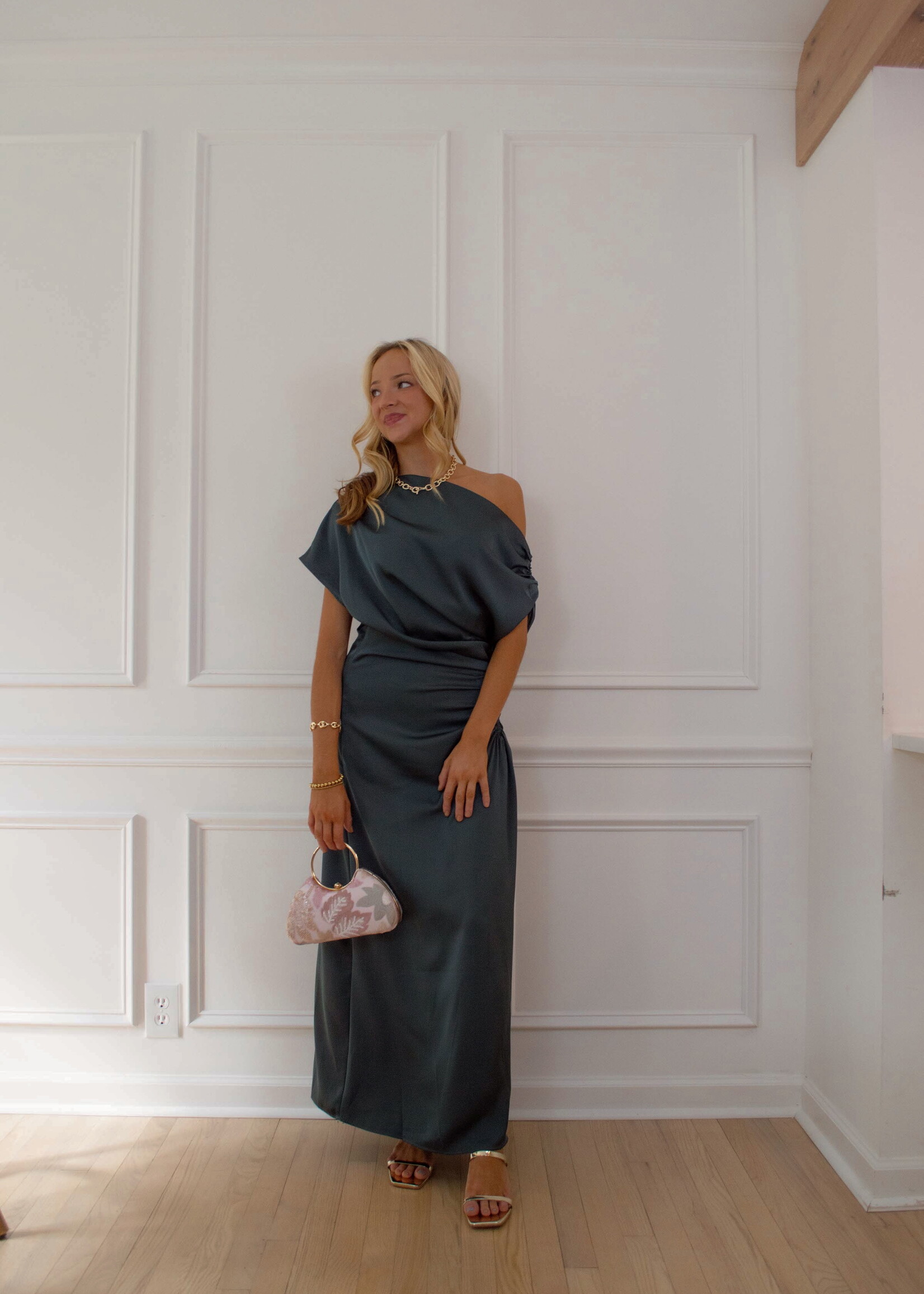 Cary One Shoulder Ruched Midi Dress