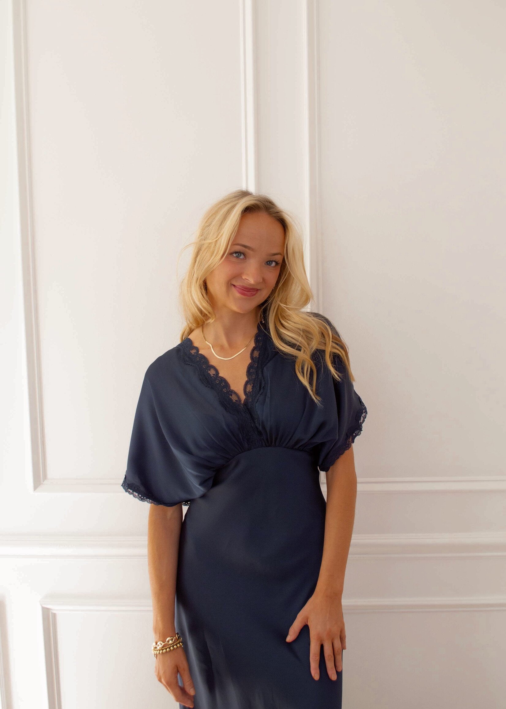 Everest Satin Lace Blouson Maxi Dress