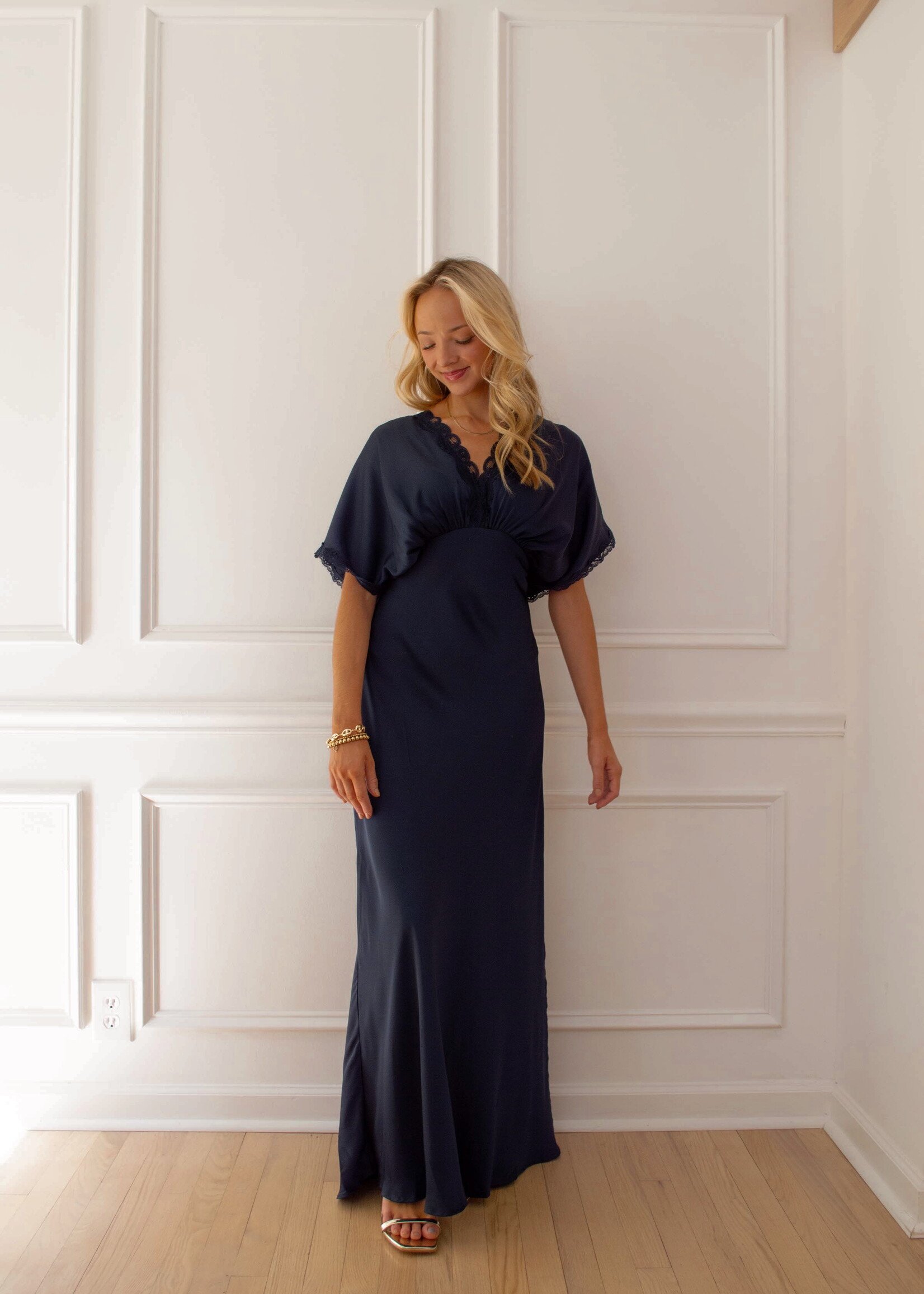 Everest Satin Lace Blouson Maxi Dress