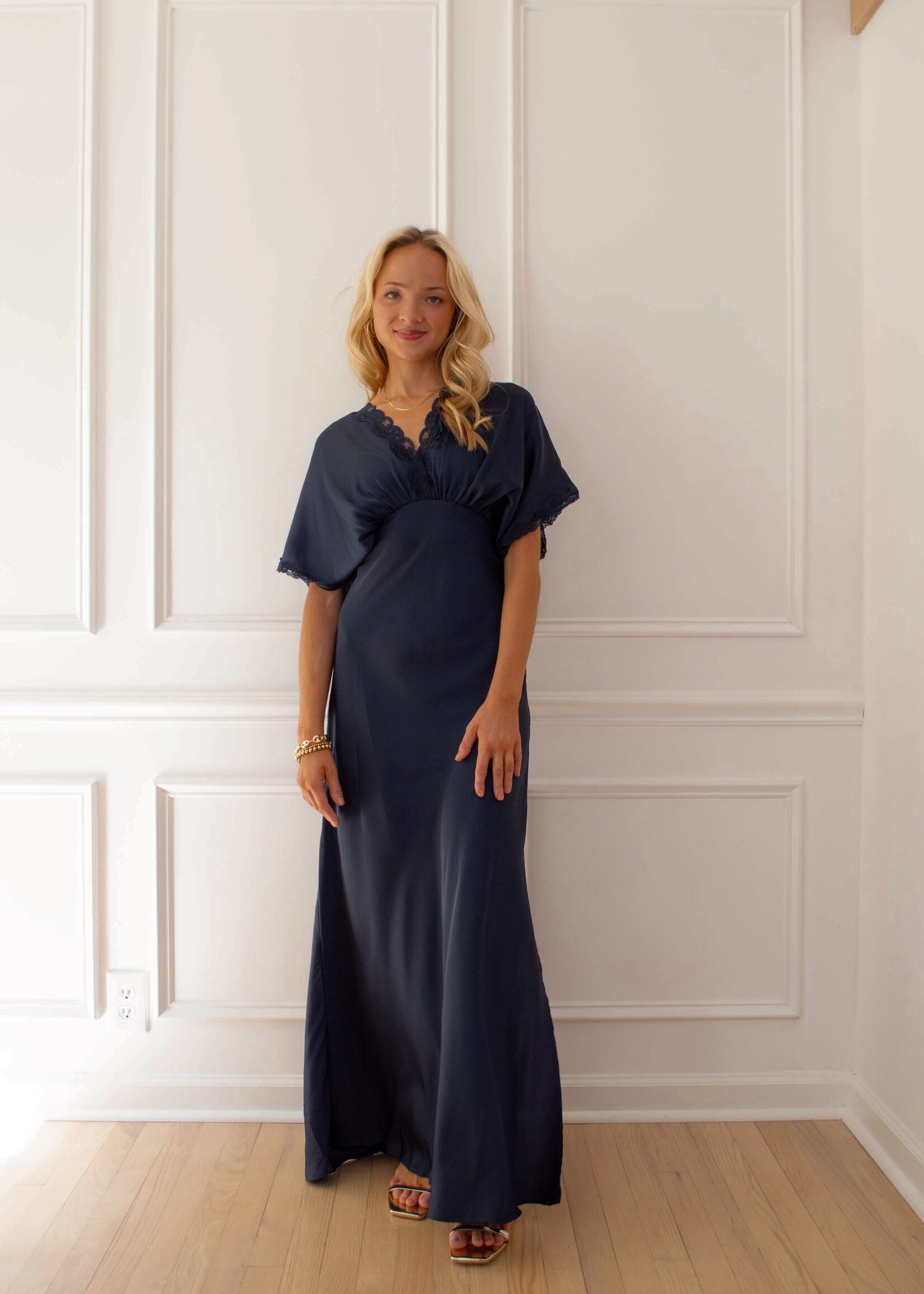 Everest Satin Lace Blouson Maxi Dress