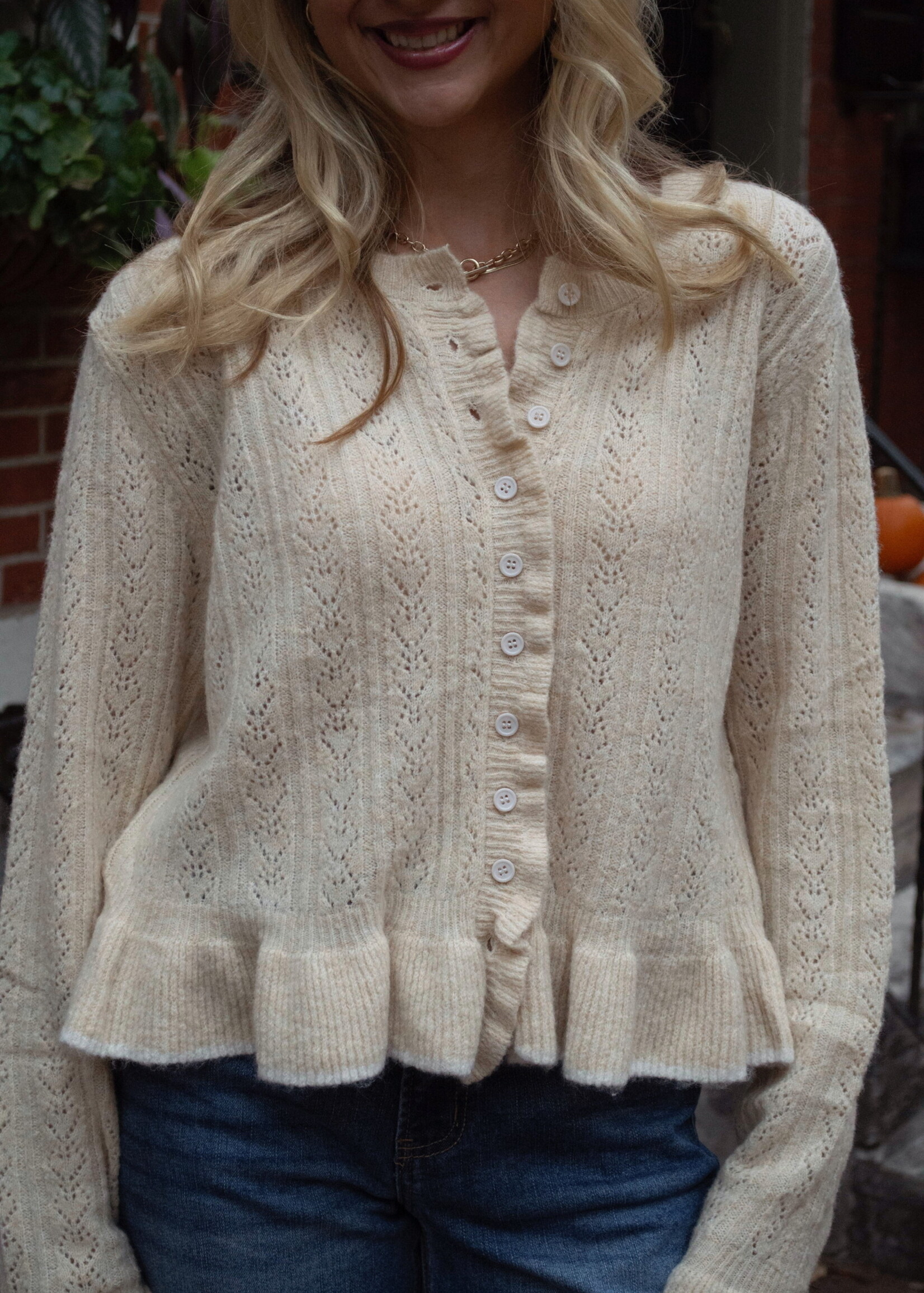 Denise Button Front Ruffled Cardigan