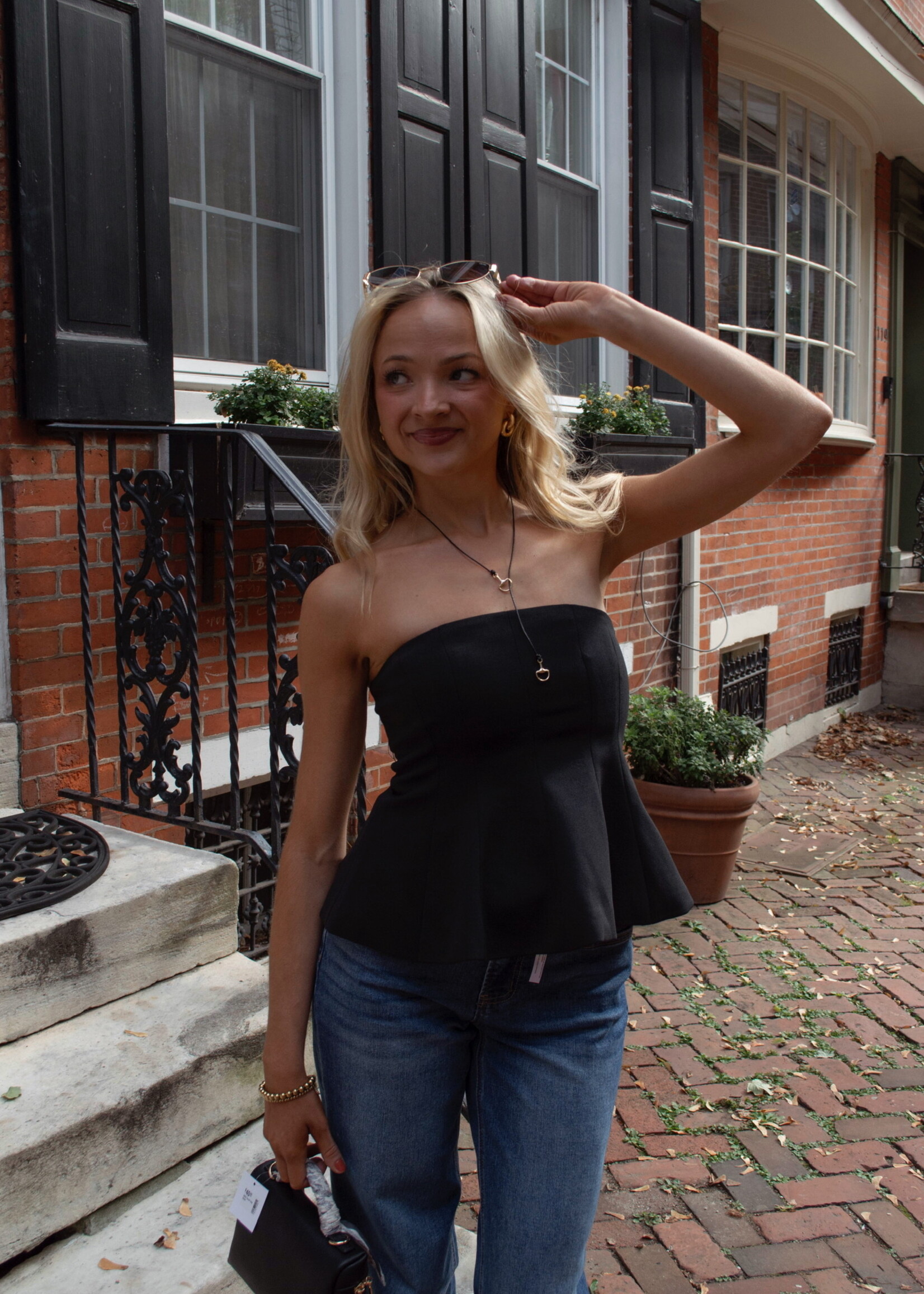 Enda Strapless Peplum Top