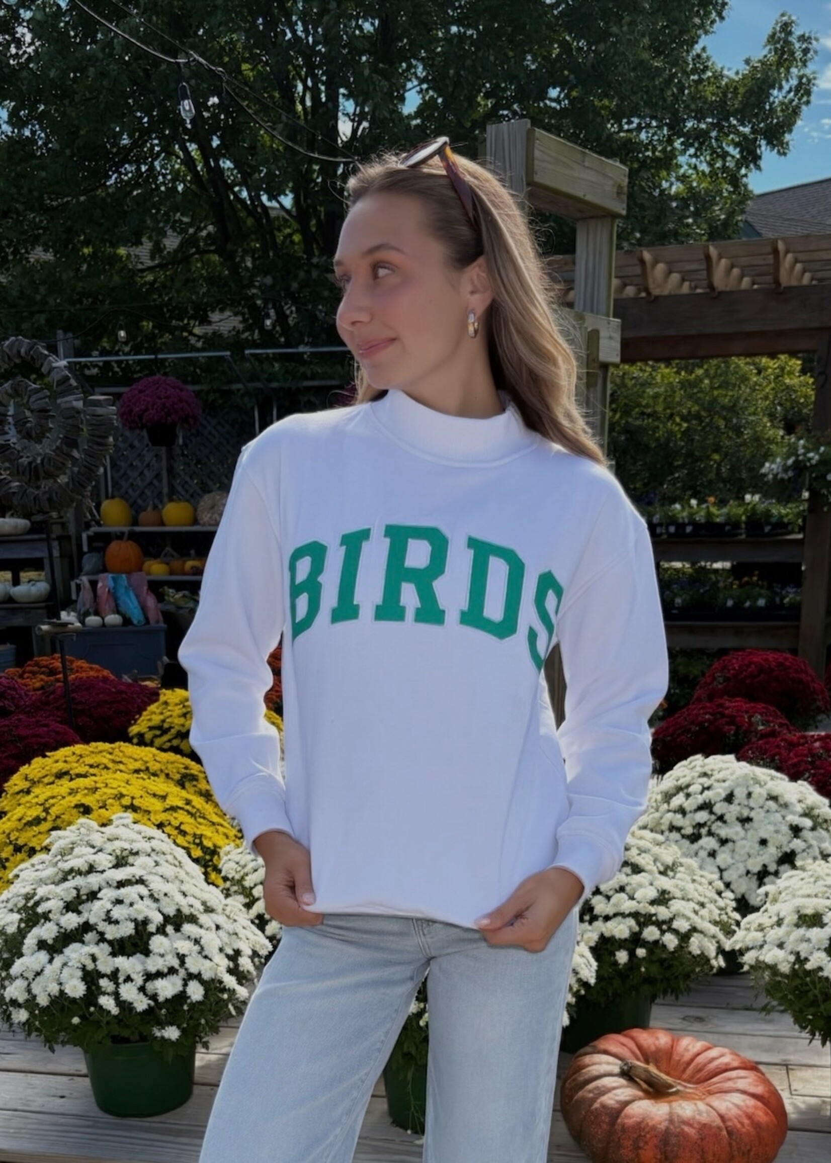 Birds Mock Neck Sweatshirt