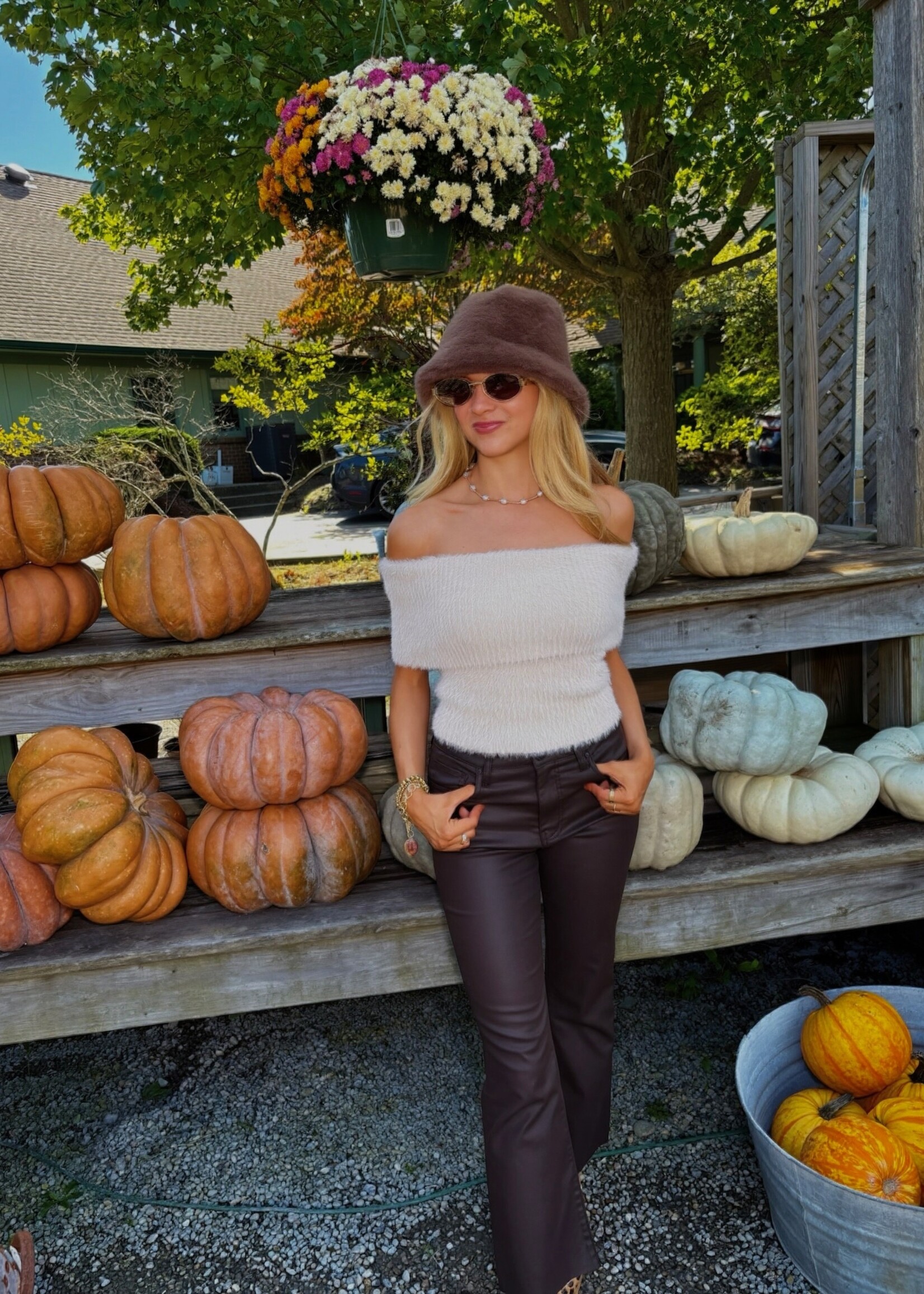 Auitane Fuzzy Chenille Off Shoulder Top