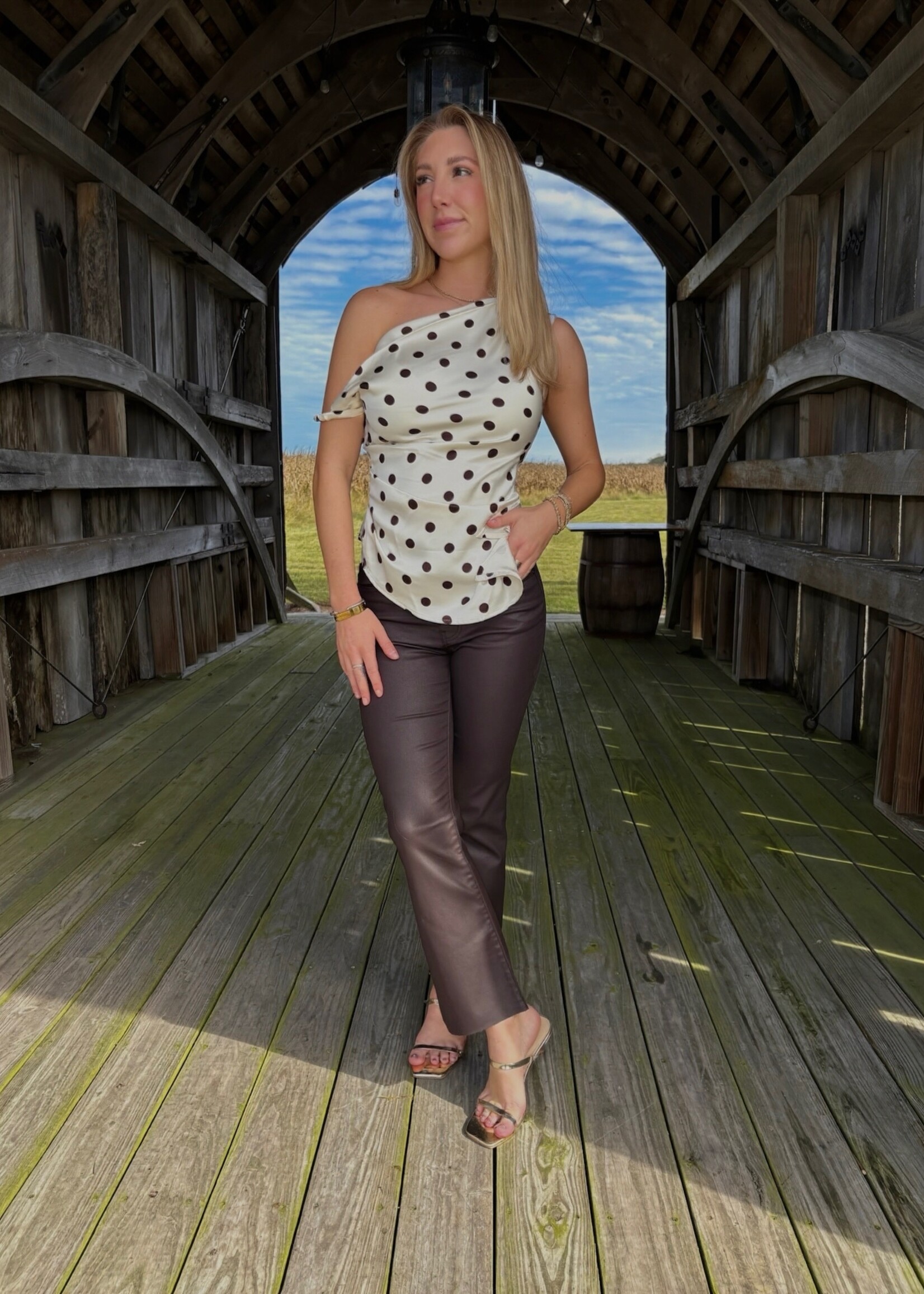 Delevan Asymmetrical Shoulder Tunic Top