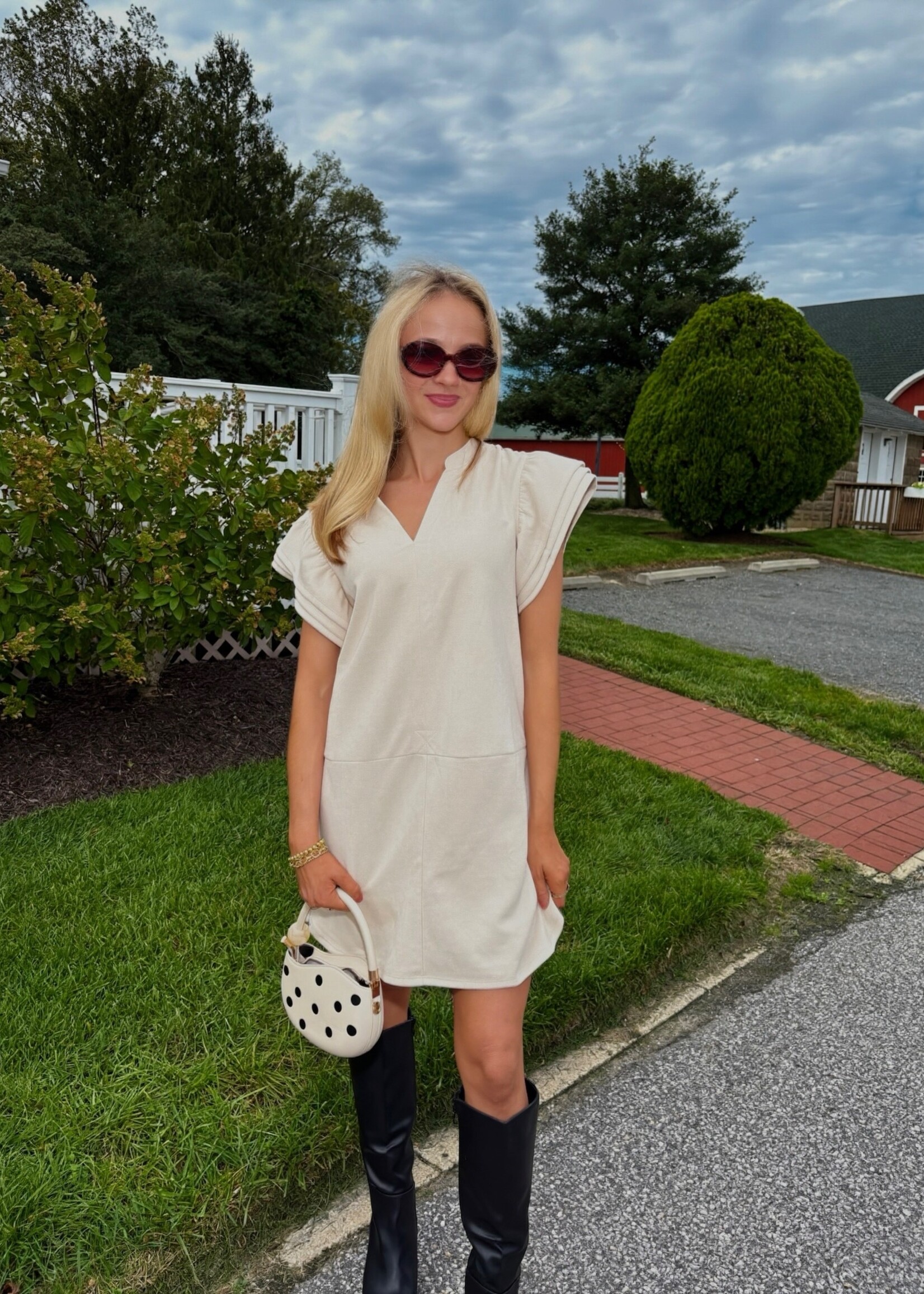 Della Suede Flutter Sleeve Mini Dress