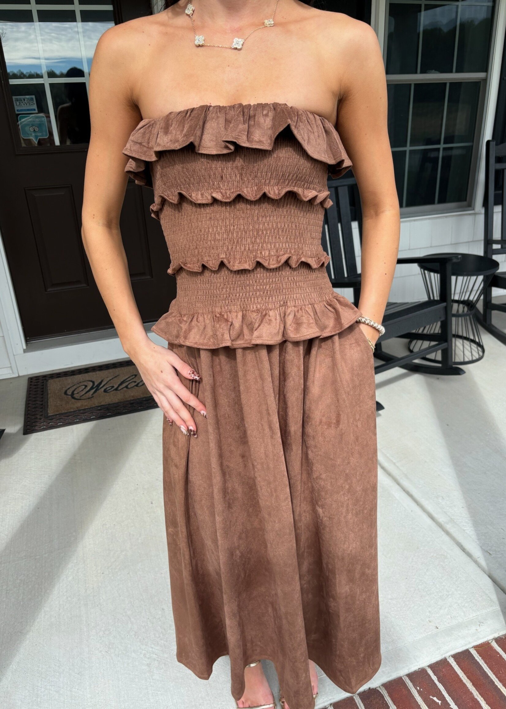 Adelaide Suede Ruffle Tube Maxi
