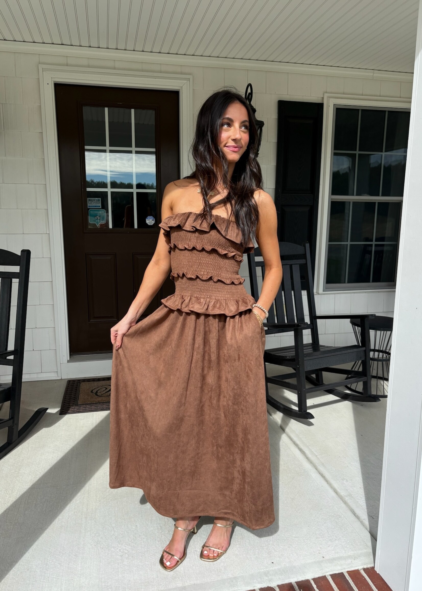 Adelaide Suede Ruffle Tube Maxi