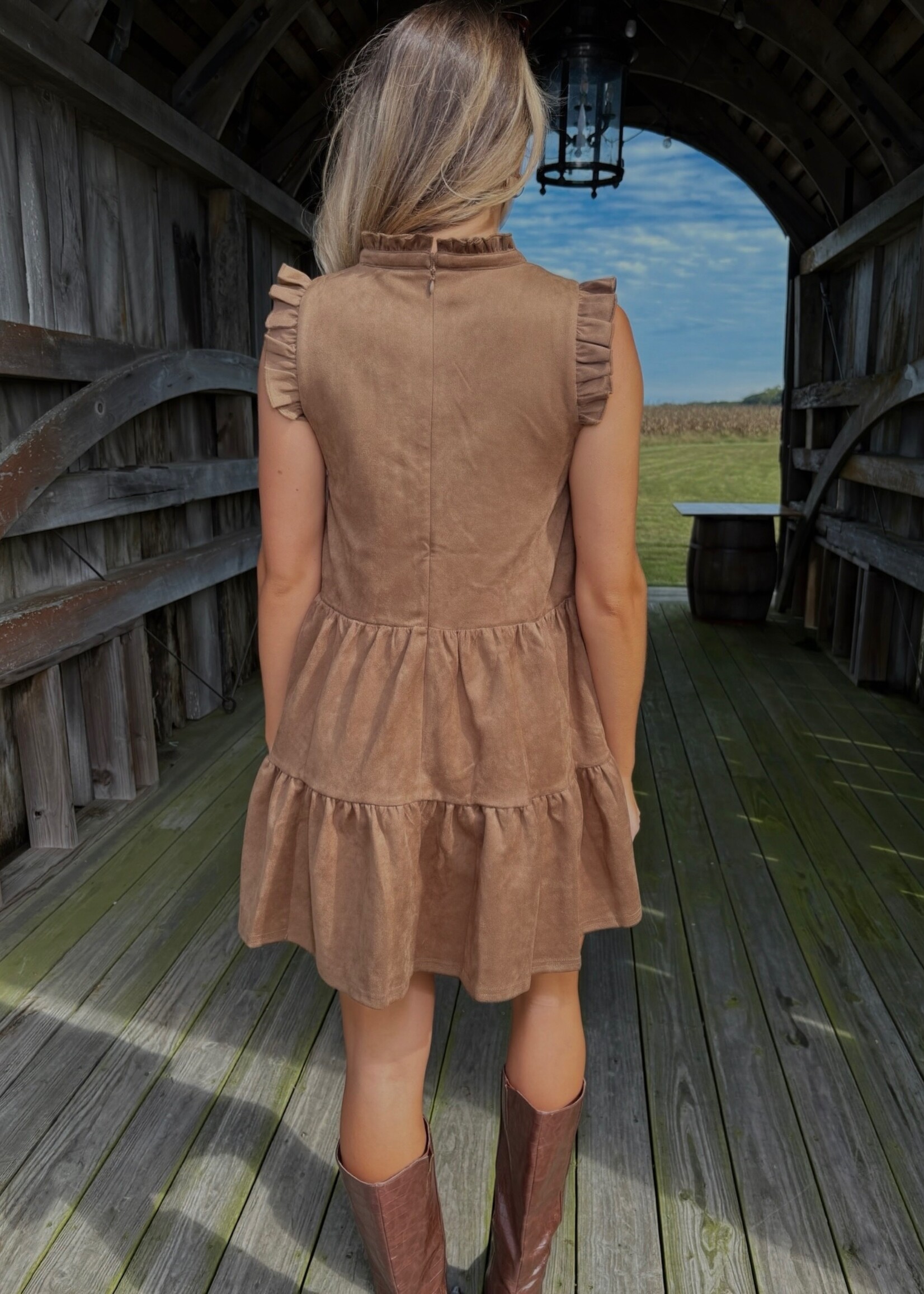 Leila Ruffle Suede Babydoll Dress