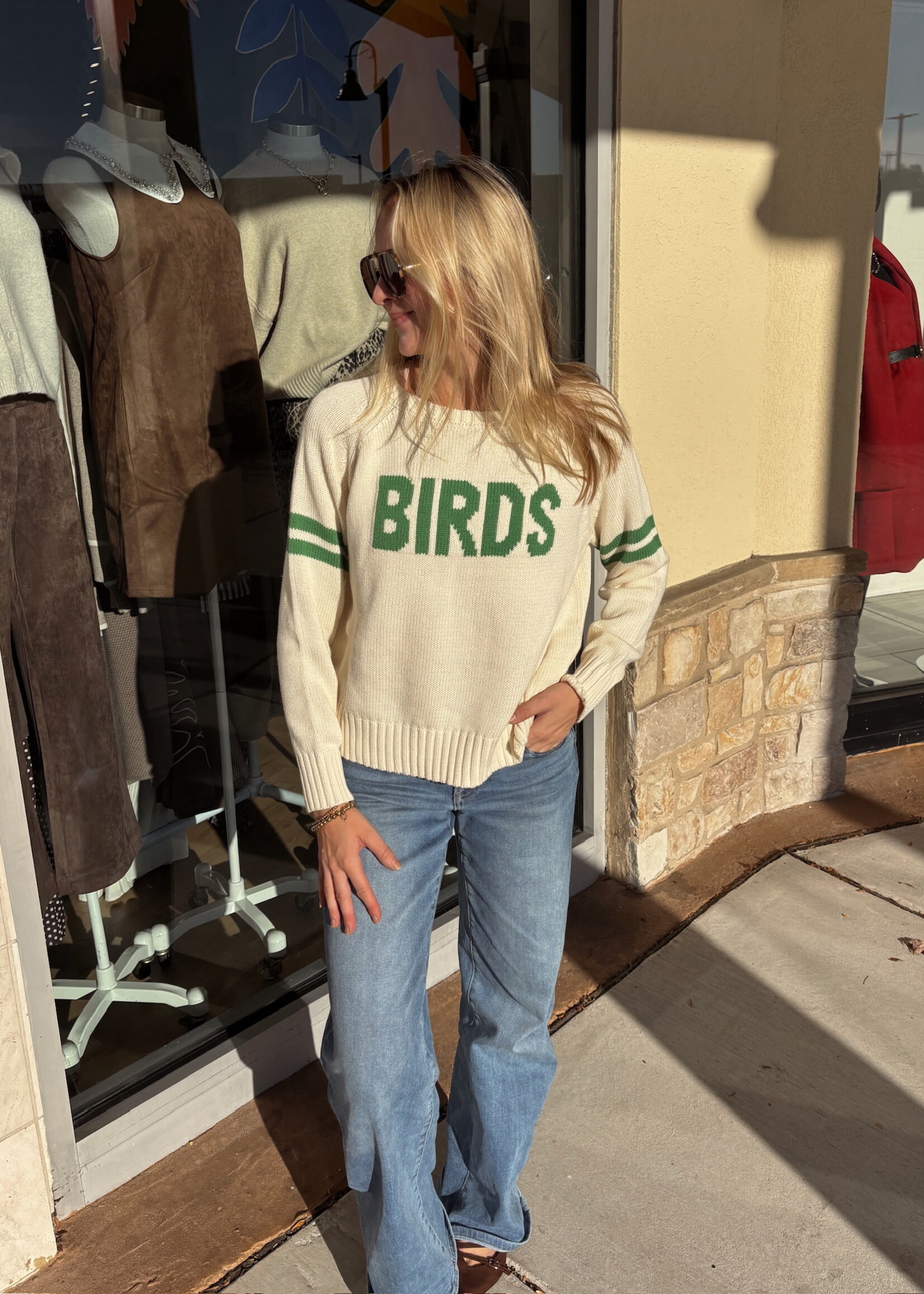 BIRDS Crewneck Raglan Thick Sweater