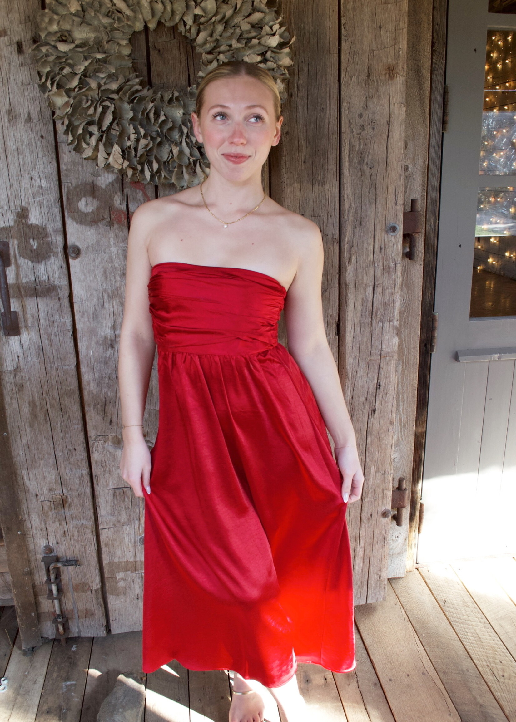 Amiah Satin Ruched Tube Maxi Dress