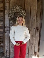 Amara Scallop Detailed Puff Shoulder Sweater Top-nf