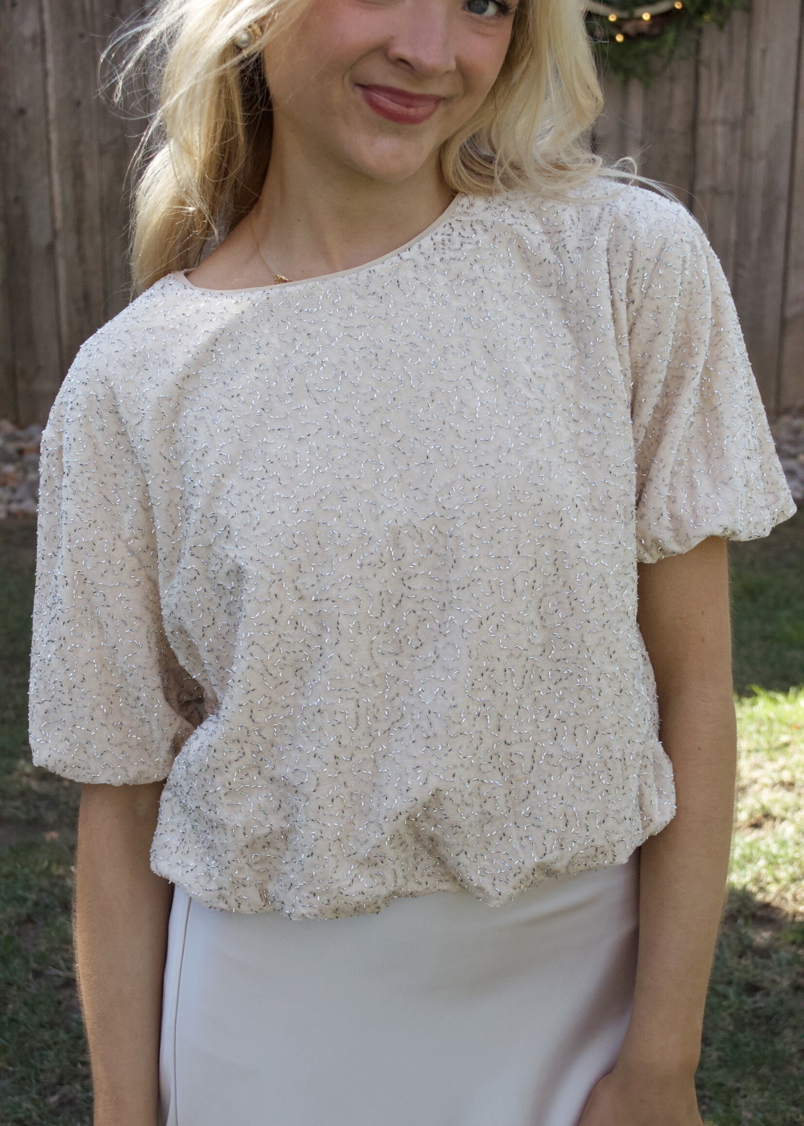 Emaline  Sequin Bubble Hem Top