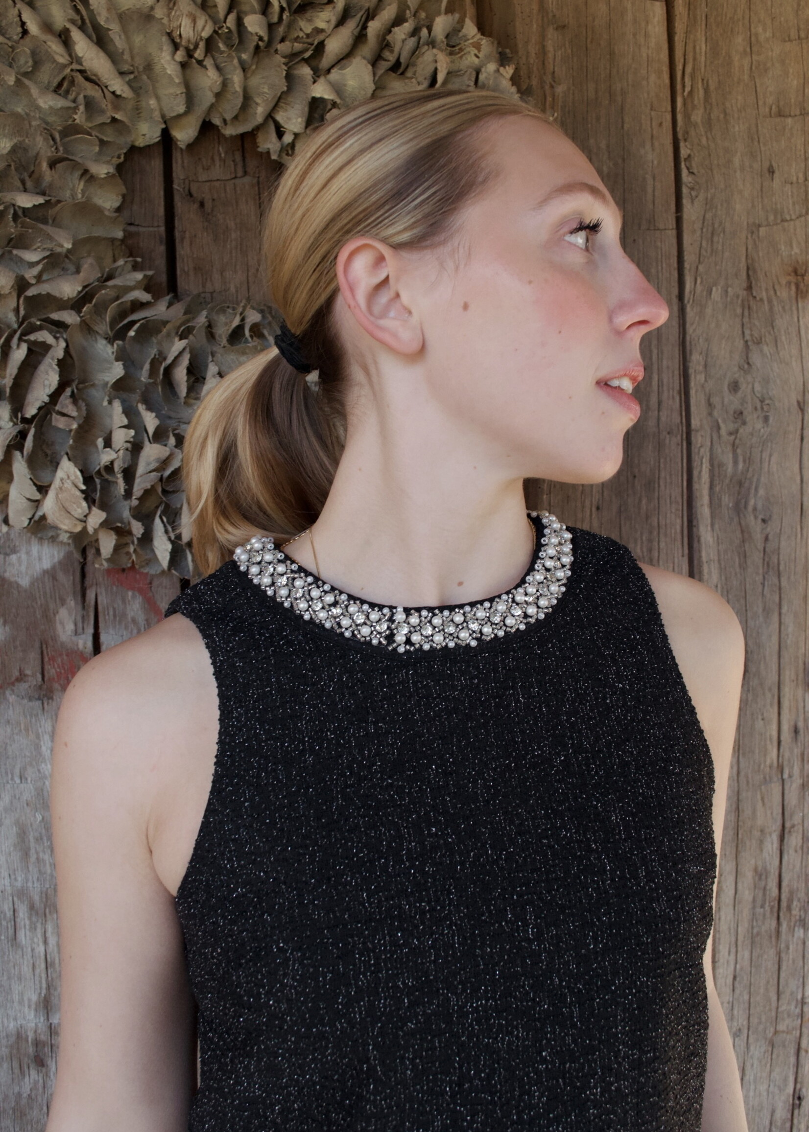 Karah Jewel Neck Tweed Mini Dress