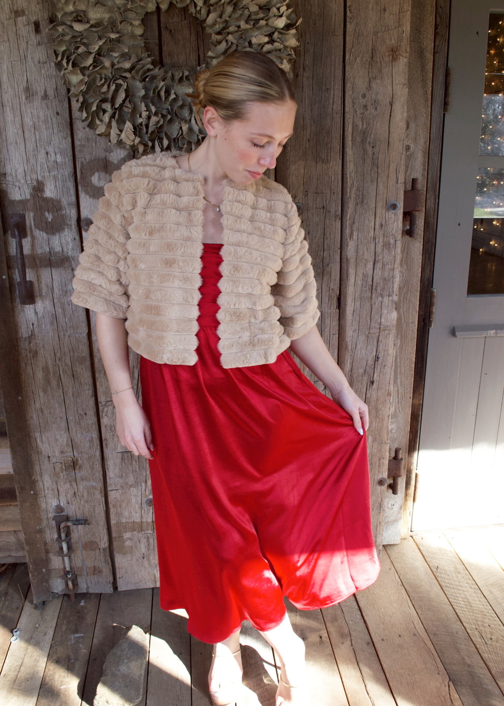 Oda Half Sleeve Faux Fur Crop Jacket