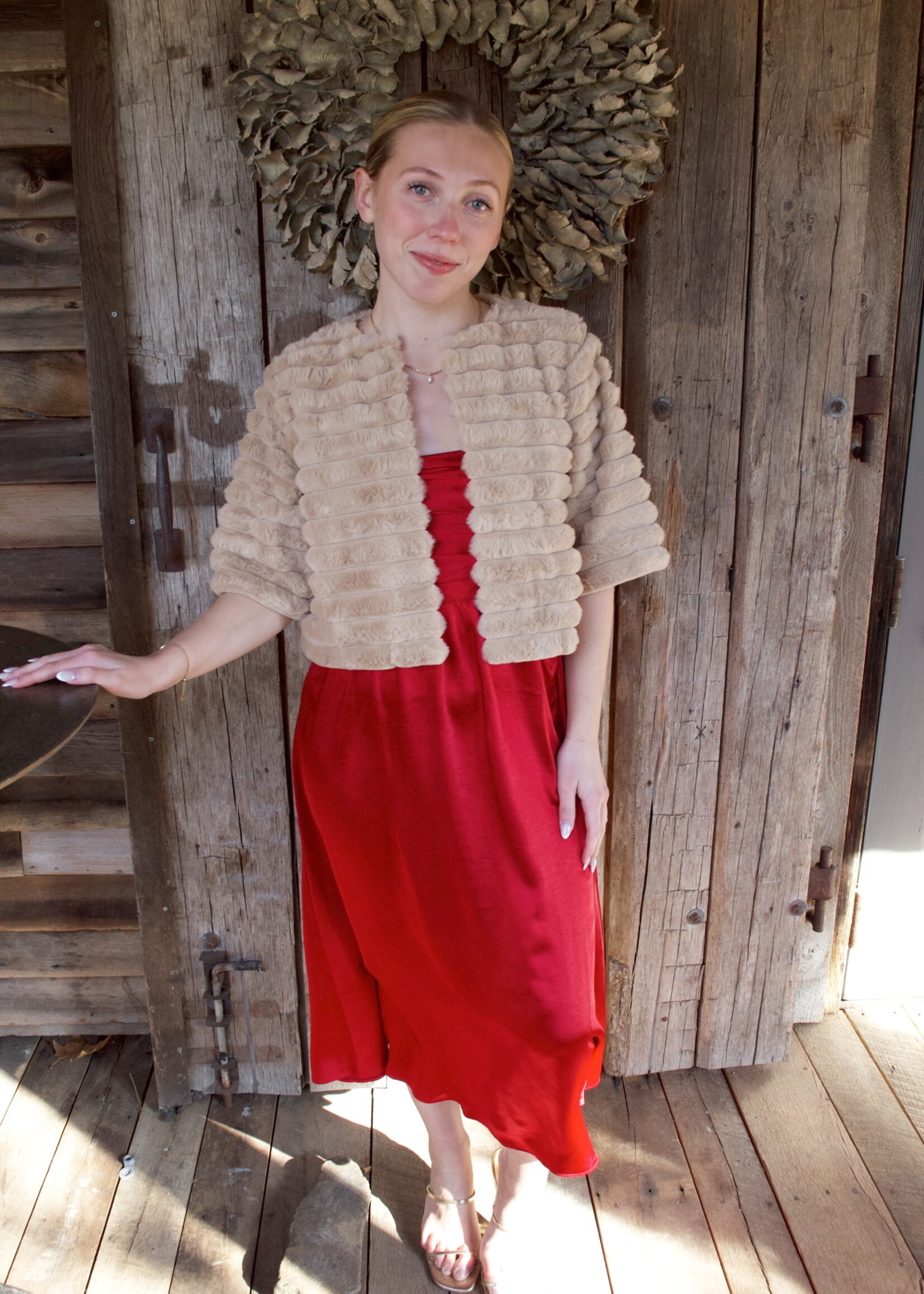 Oda Half Sleeve Faux Fur Crop Jacket