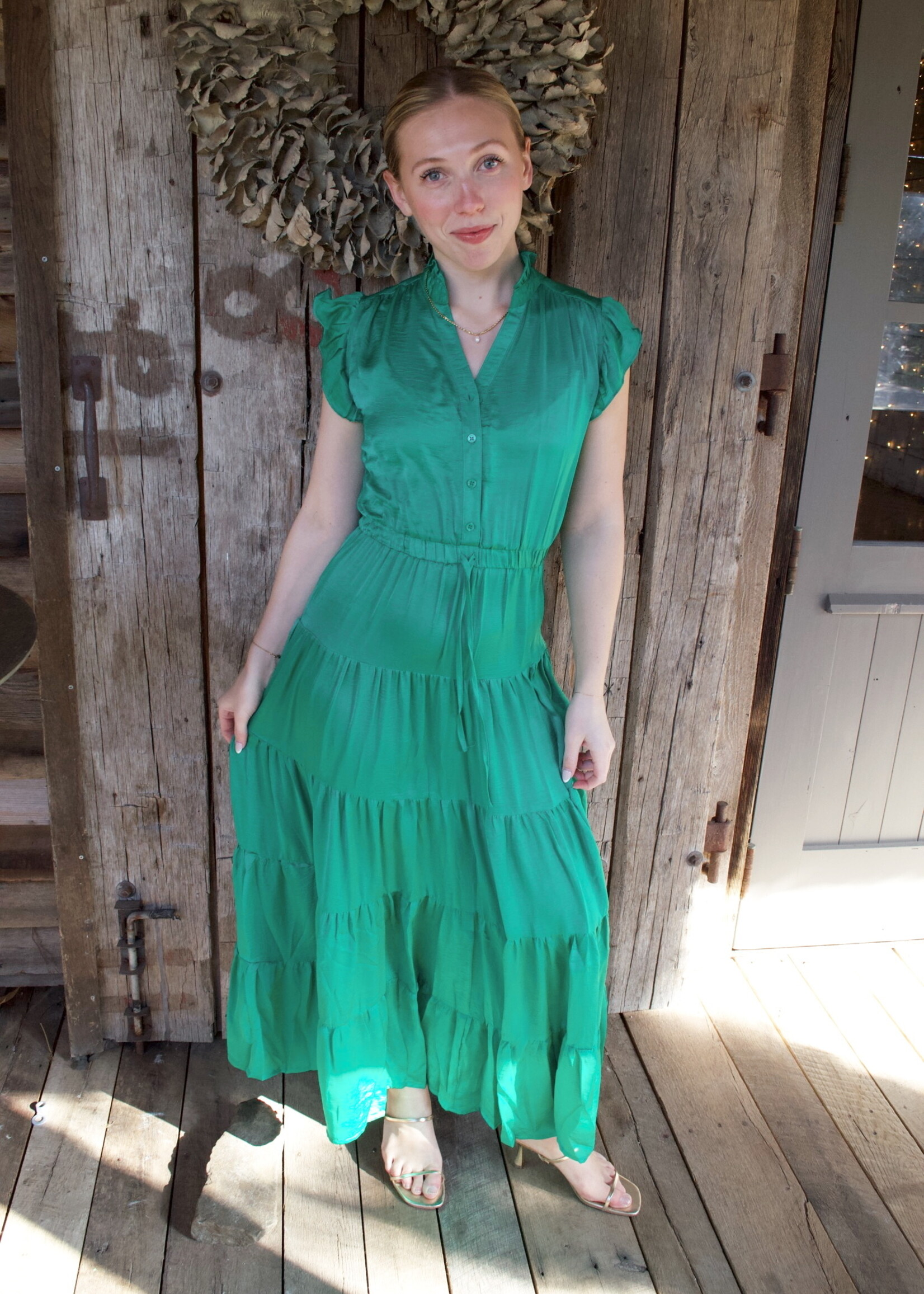 Petal Satin Tier Maxi Dress