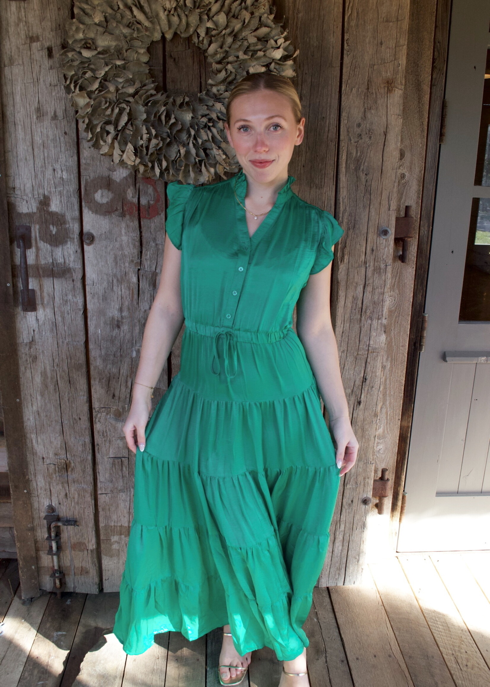 Petal Satin Tier Maxi Dress