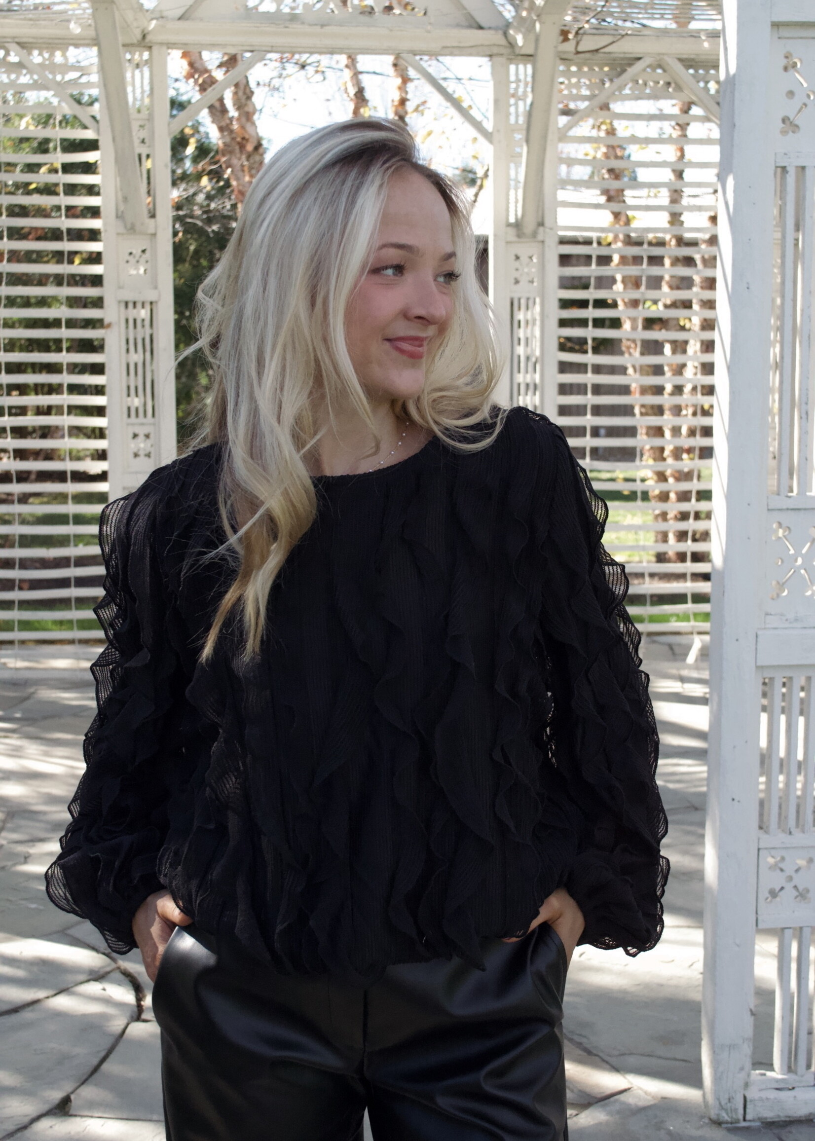 Maxine Round Neck Long Sleeve Texture Blouse