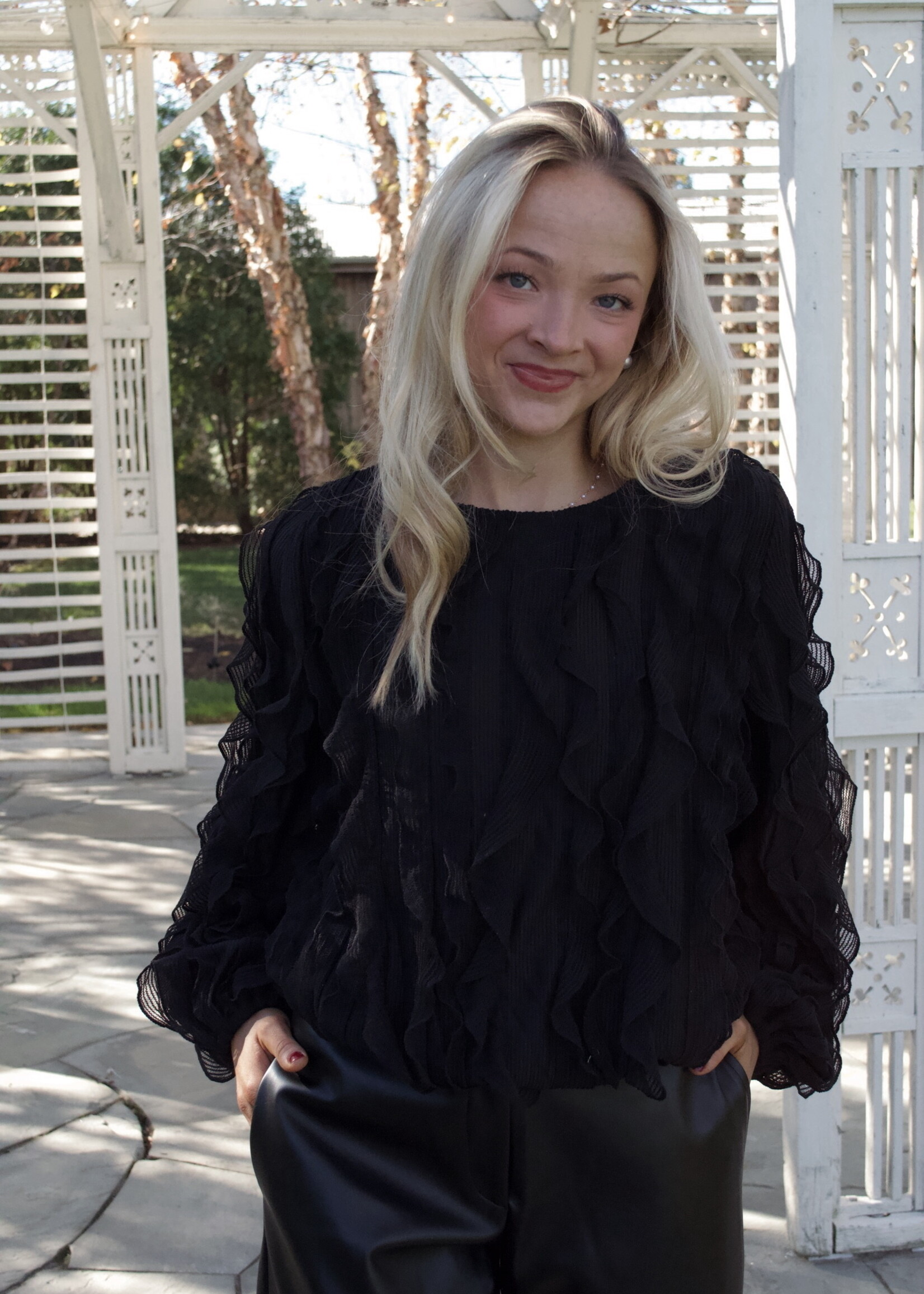 Maxine Round Neck Long Sleeve Texture Blouse