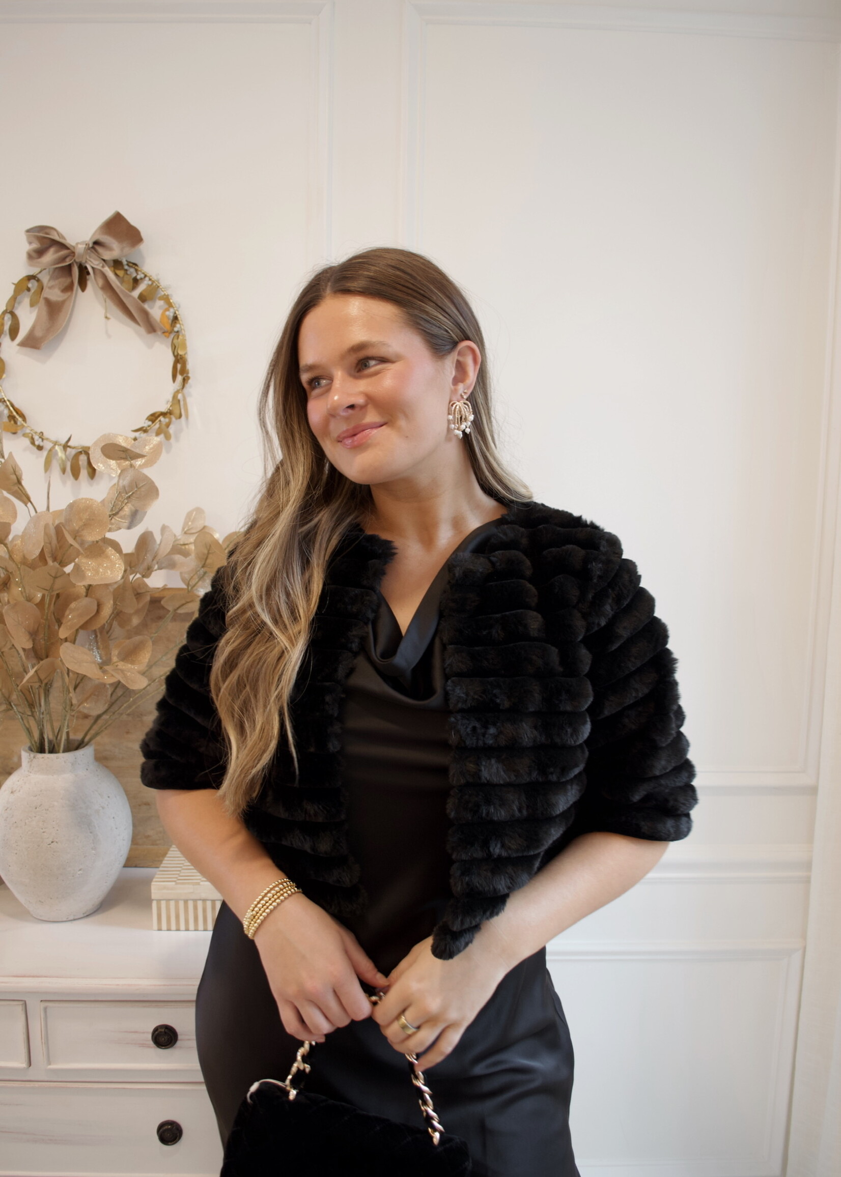 Mae Half Sleeve Faux Fur Crop Jacket