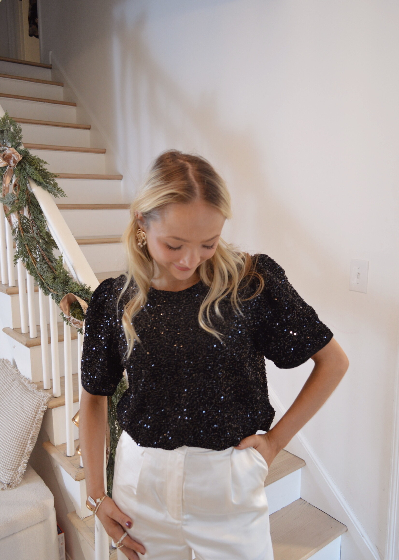 Joyce Sequin Short Sleeve Top