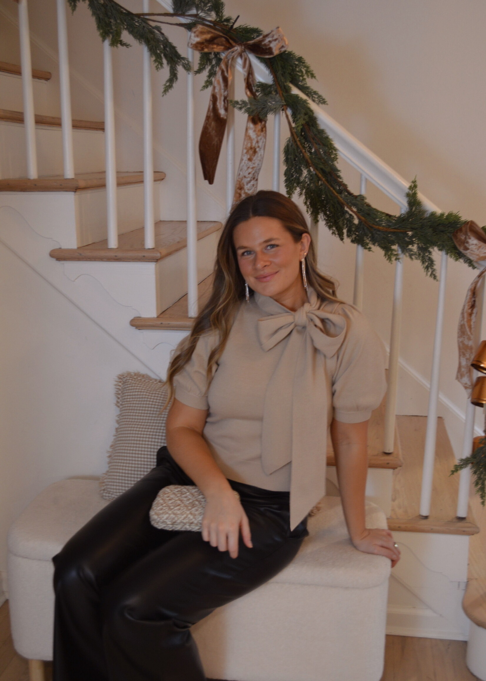 Jocelyn Tie Neck Puff Sleeve Sweater