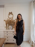 Callaia Cowl Neck Satin Midi Dress