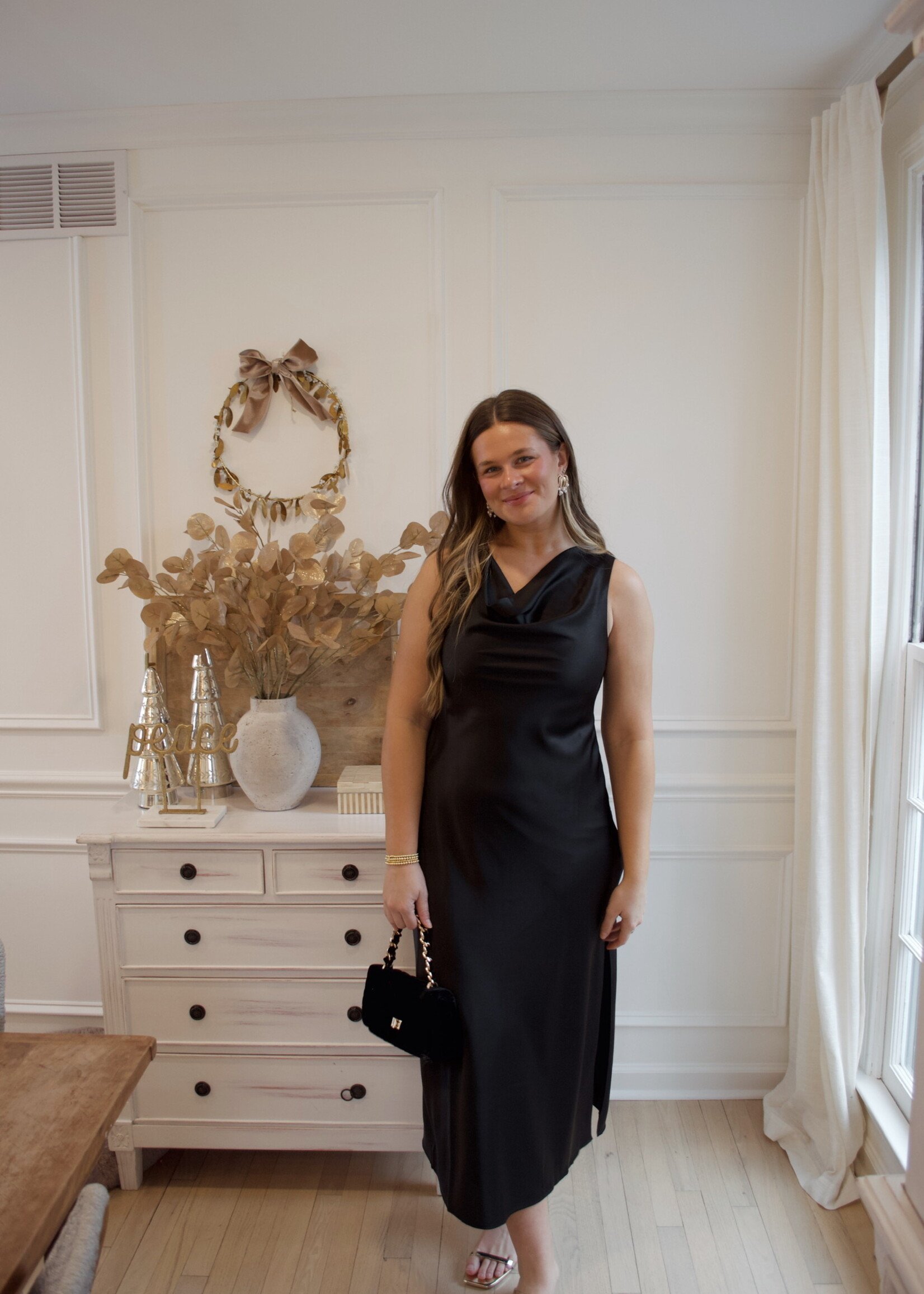 Callaia Cowl Neck Satin Midi Dress