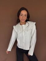 Jillian Ruffle Trim Collar Button Down Knit Top