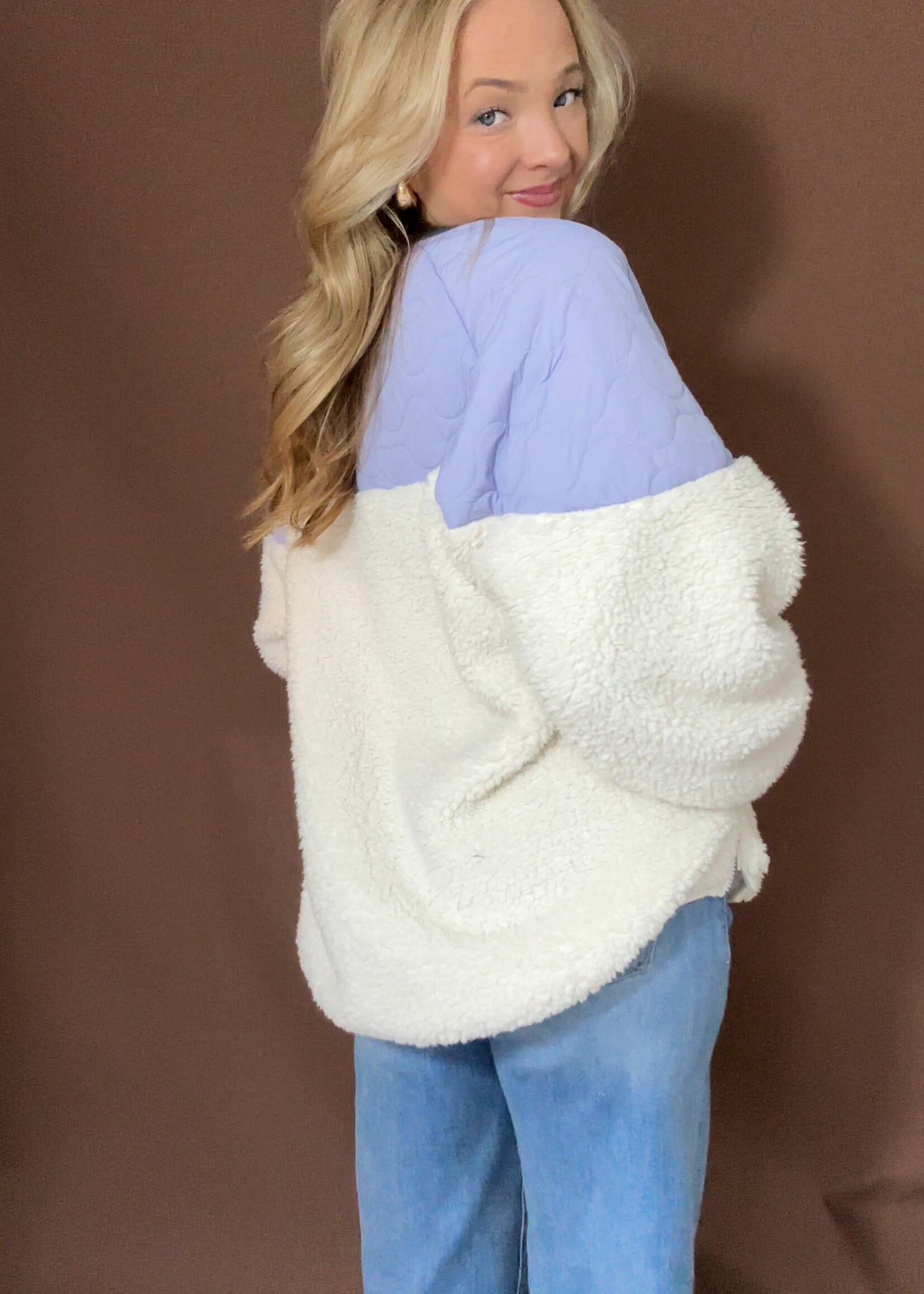 Elizabella Color Block Sherpa Pullover