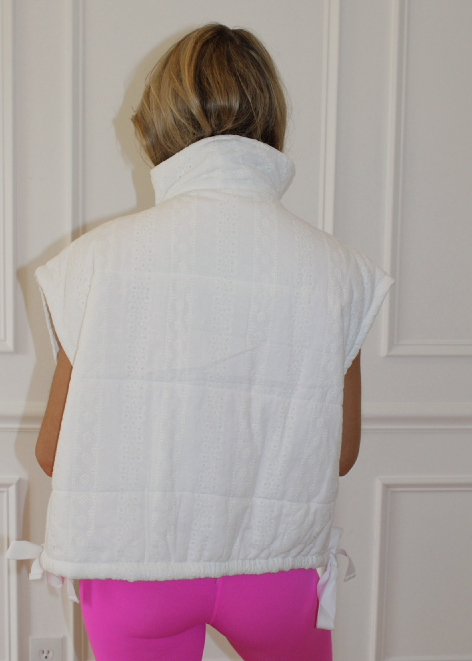 Ajax Lace Crochet Trim Puff Vest