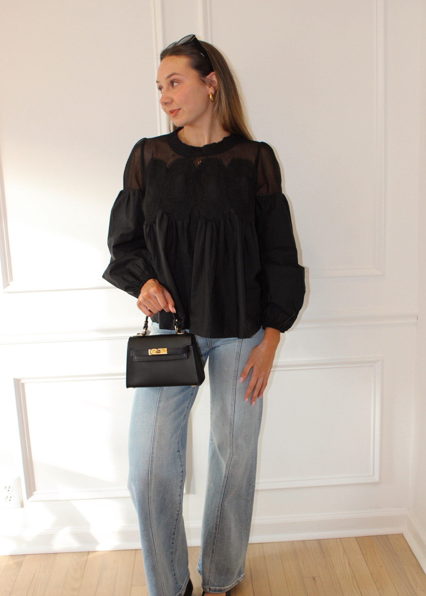 Arceli Lace Detail Mixed Media Blouse