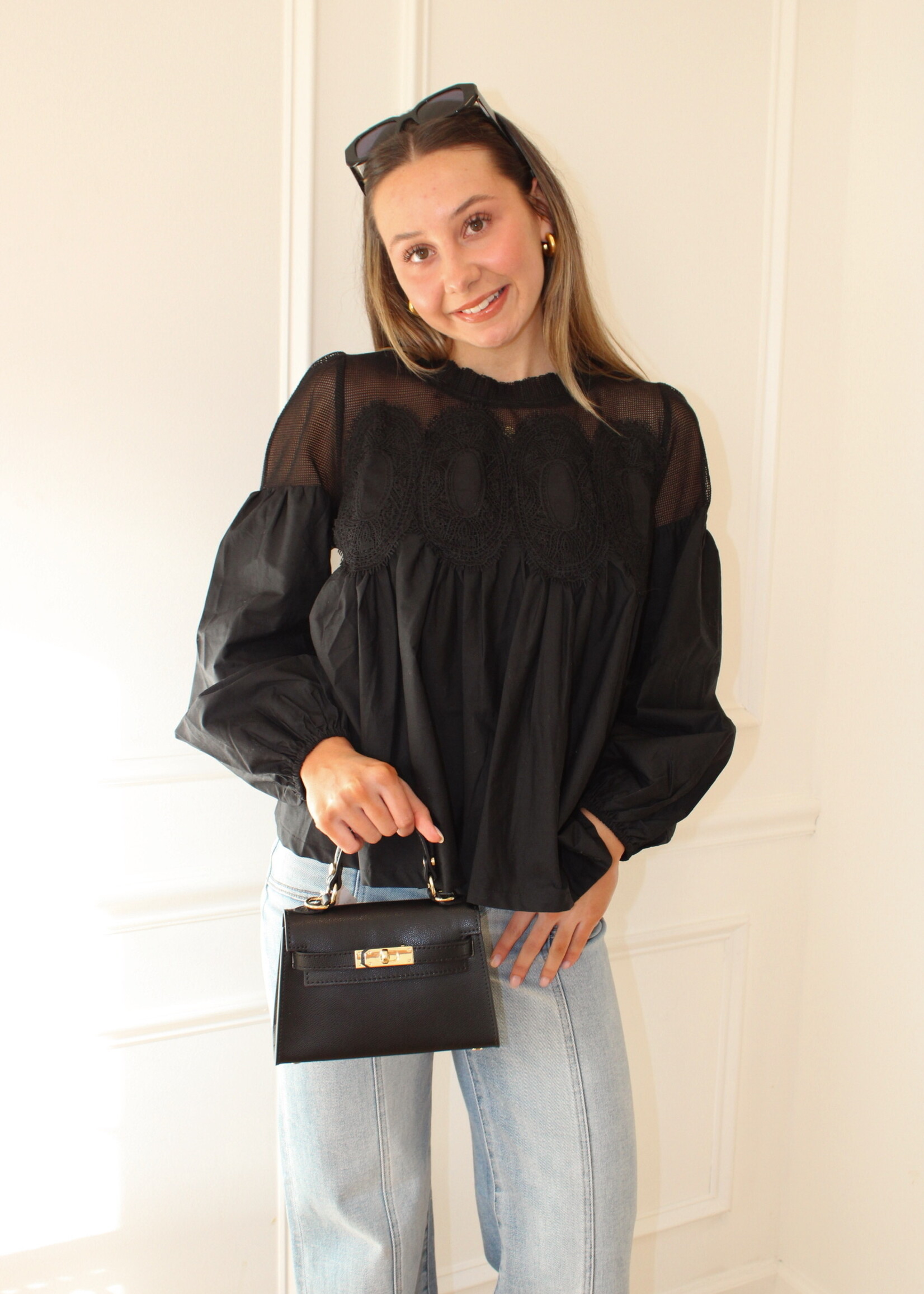 Arceli Lace Detail Mixed Media Blouse