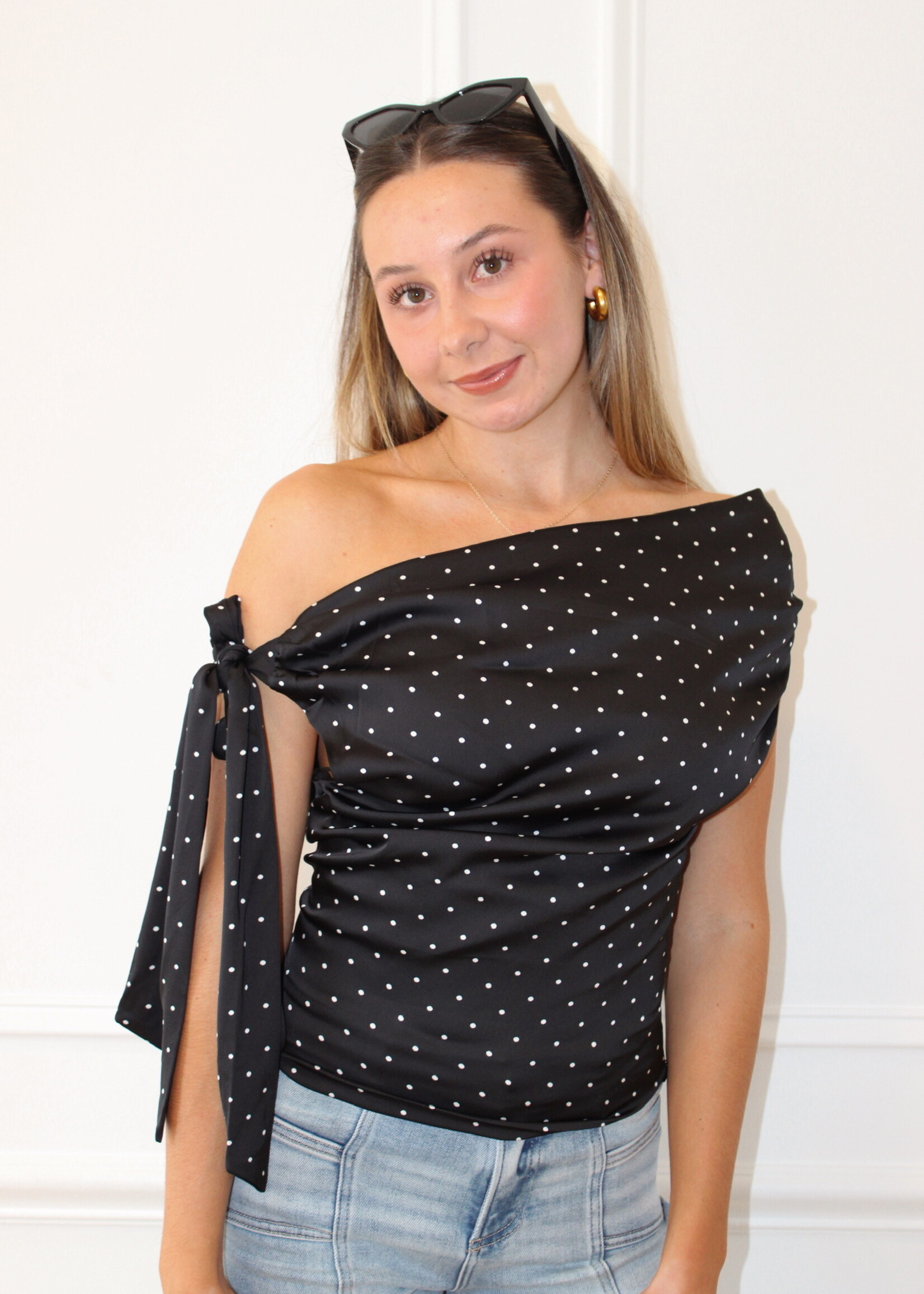 Holland Satin Asymmetrical Polka Dot Top