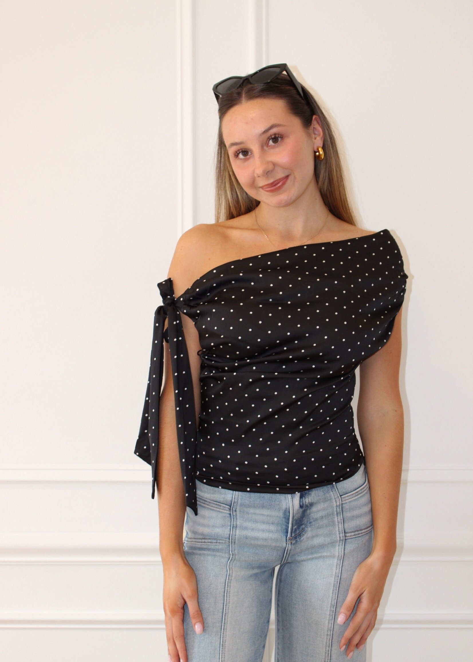 Holland Satin Asymmetrical Polka Dot Top