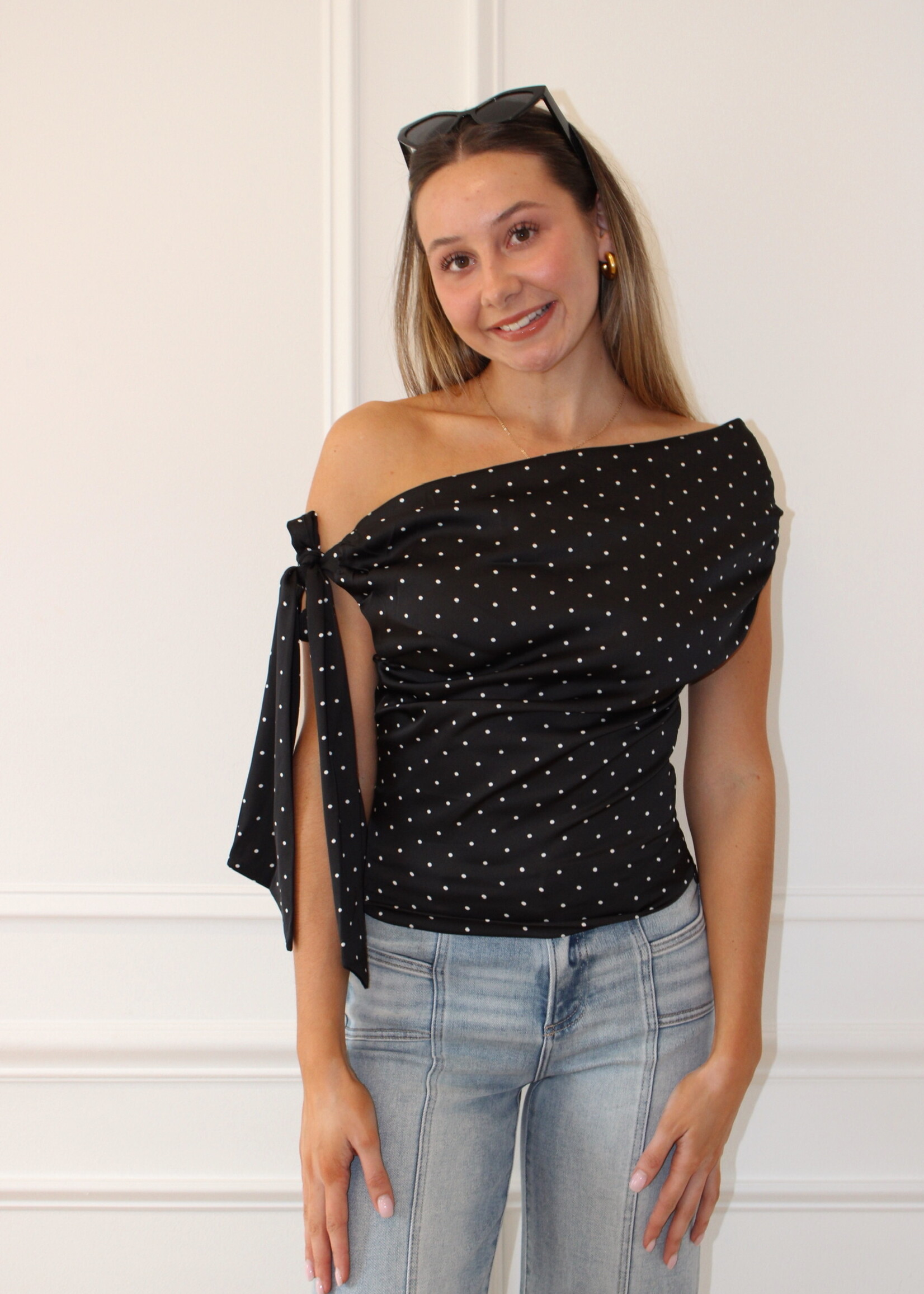 Holland Satin Asymmetrical Polka Dot Top