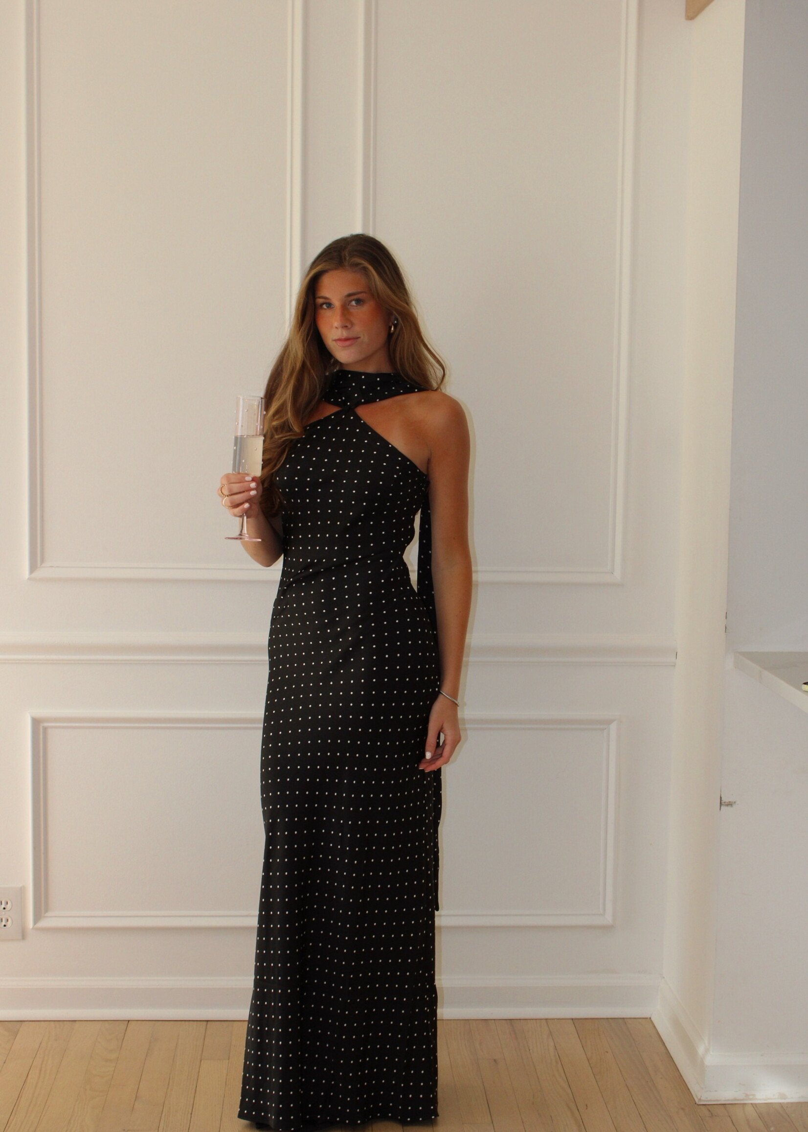 Hagan Polka Dot Maxi Dress w Scarf